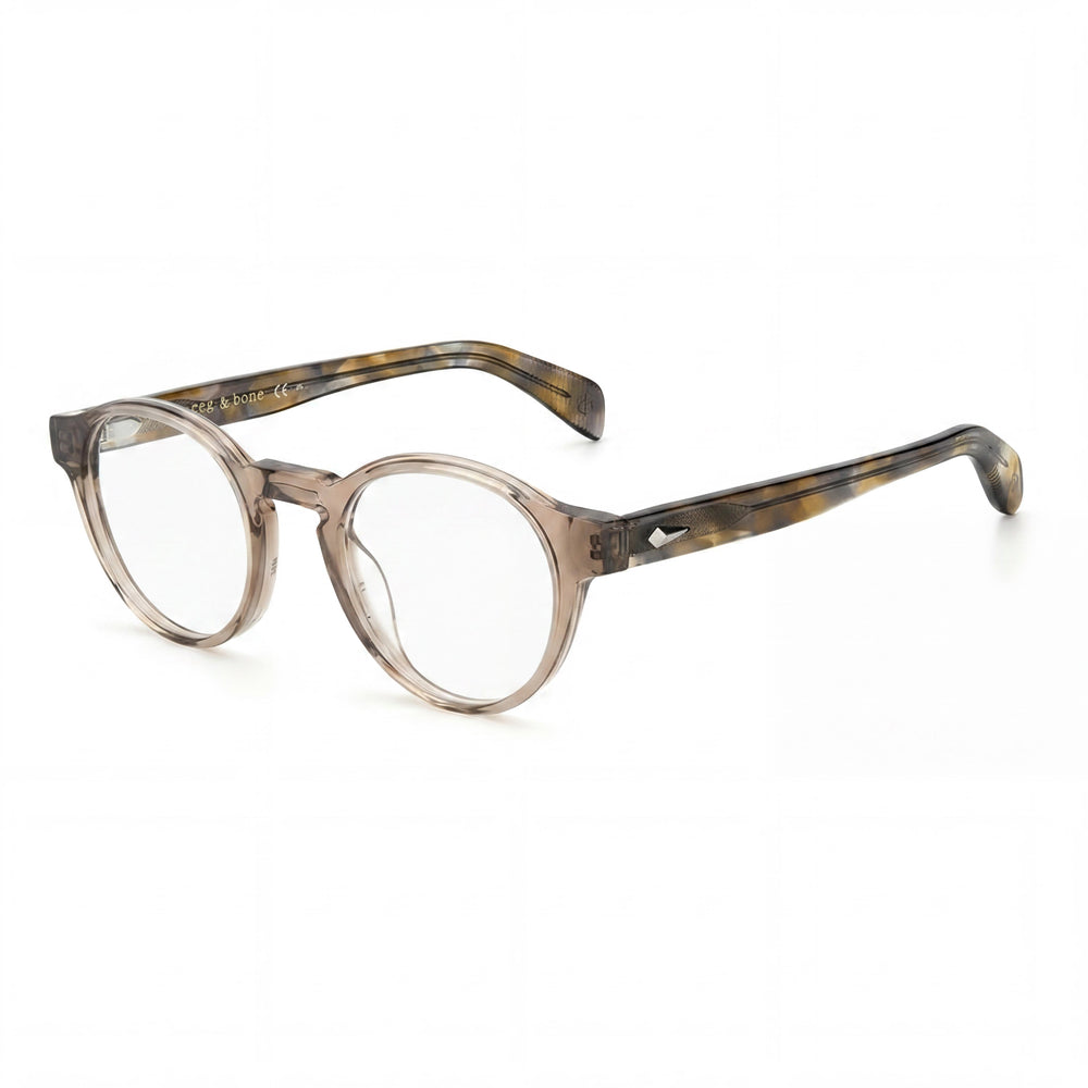 Gafas Rag & Bone Modern para hombre, montura ovalada, montura completa de acetato beige transparente, 48-22-145 mm