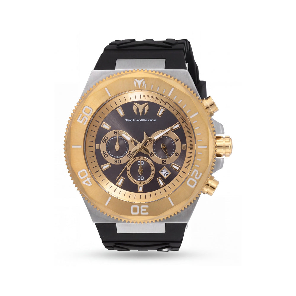 Reloj Technomarine Manta TM-224018 cronógrafo para hombre, de acero inoxidable plateado de 49 mm, esfera negra, correa de silicona