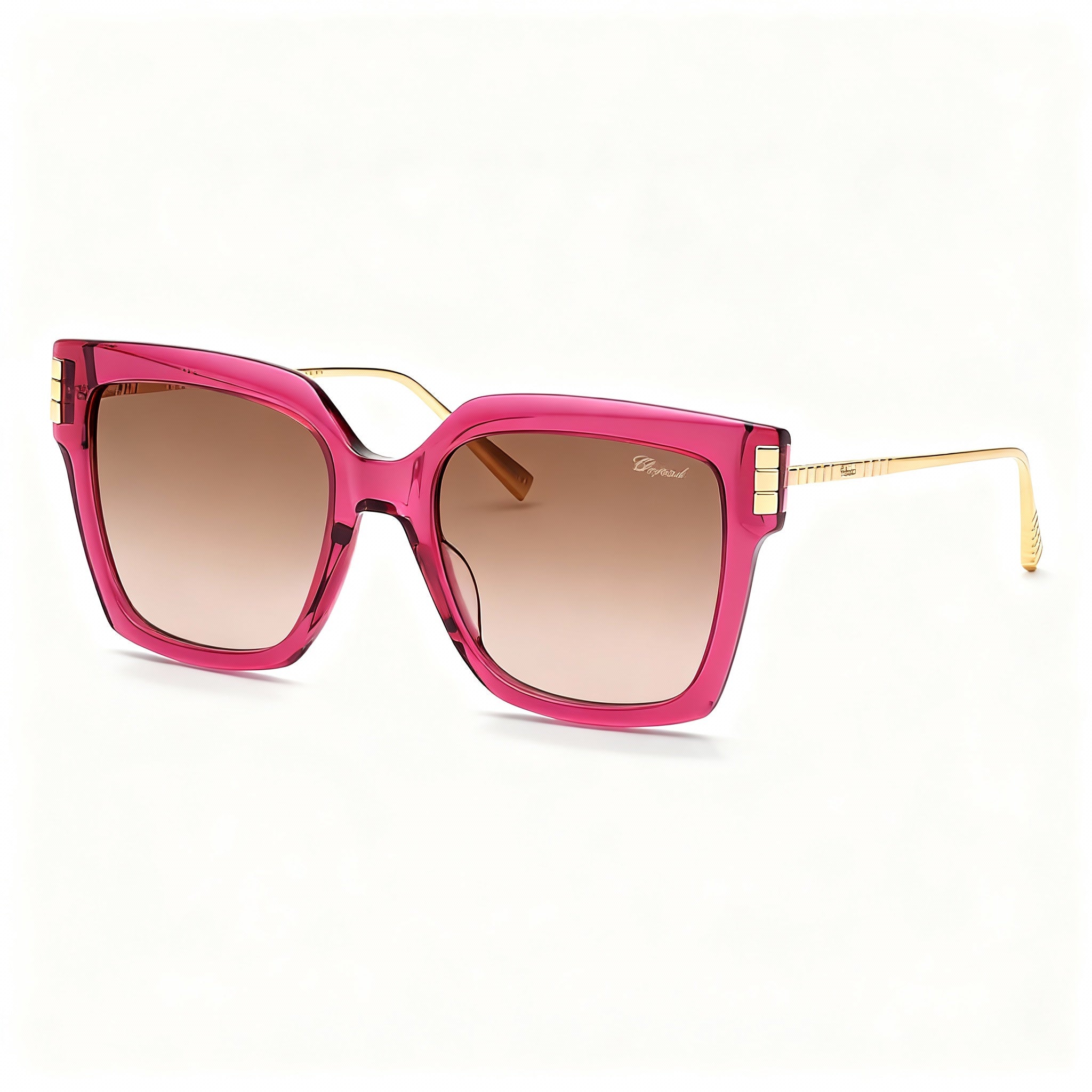 Chopard Sch353m Women's Titanium Square Sunglasses, Shiny Transparent Marc, Brown Gradient Pink Lenses, 54-19-135mm