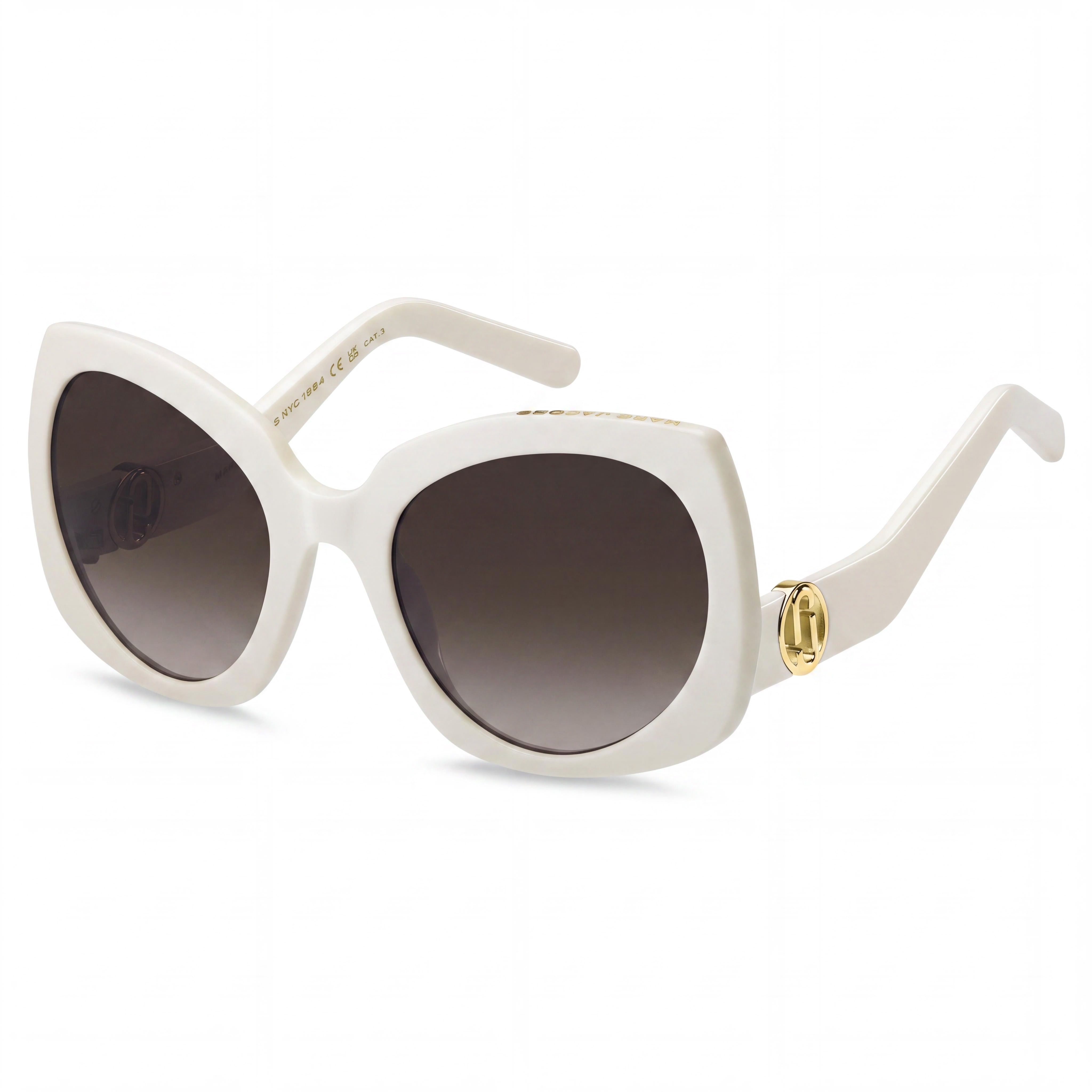 Gafas de sol clásicas de mujer Marc Jacobs con montura de poliamida color marfil y lentes marrones degradadas de 57 mm de ancho de lente, Photo 1