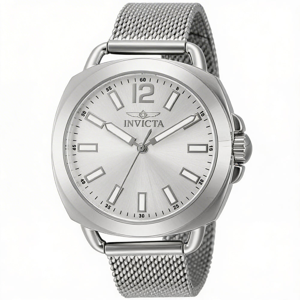 Reloj de cuarzo Invicta Wildflower 48915 para mujer, de acero inoxidable, de 32 mm, con esfera plateada y pulsera de eslabones.