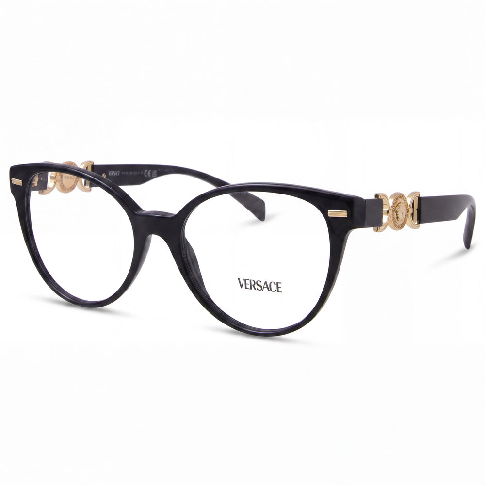 Versace Classic Women's Eyeglasses featuring a Black Acetate Frame and Clear Polycarbonate Lenses, 55mm Lens Width