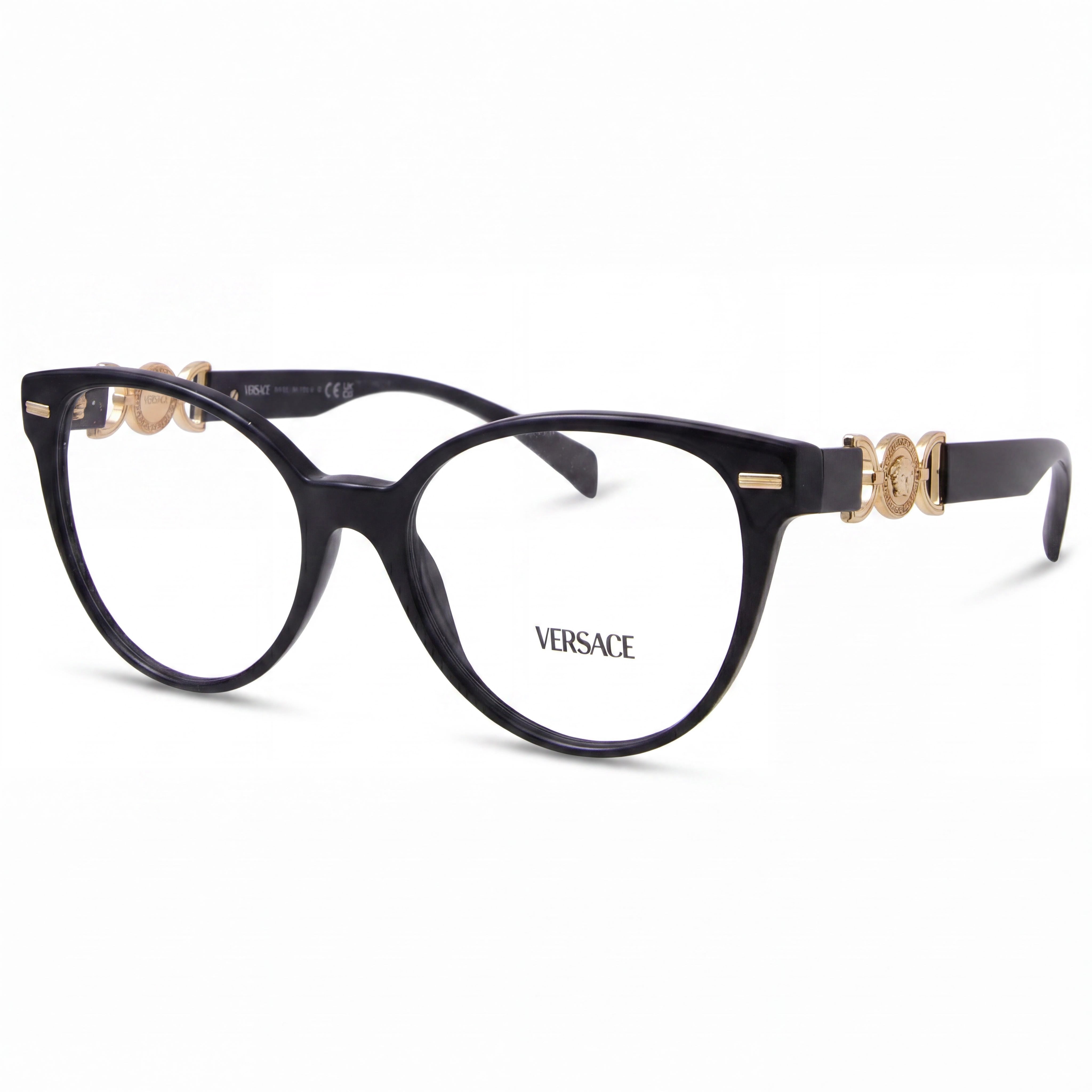Versace Classic Women's Eyeglasses featuring a Black Acetate Frame and Clear Polycarbonate Lenses, 55mm Lens Width, Photo 1