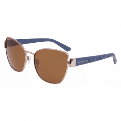 Anne Klein Lentes Modernos para Mujer con Montura de Acetato Oro Rosa, Lentes Polarizados de Policarbonato Multicolor de 58 mm de Ancho
