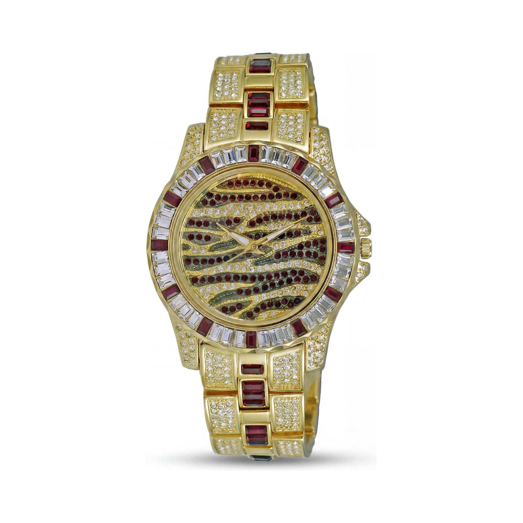 Adee Kaye Unisex Gold Tone Gold Rhodium Plated Bracelet Watch with Red Austrian Crystal, Mineral Crystal, Water Resistant, Photo 1