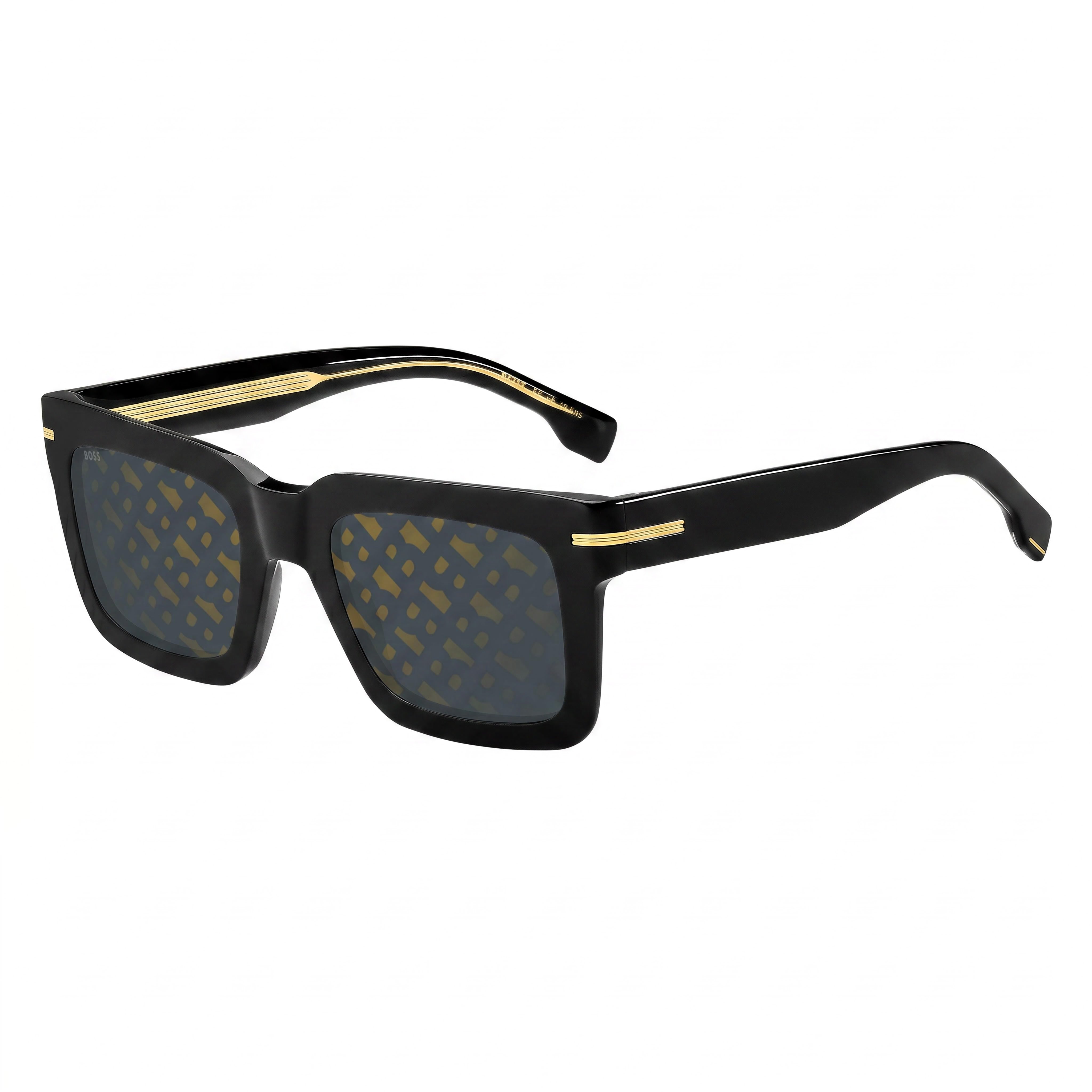 Gafas de sol Hugo Boss Modern para hombre, de acetato ecológico, con protección UV, decoración dorada en negro y lentes doradas de 51 mm, Photo 1