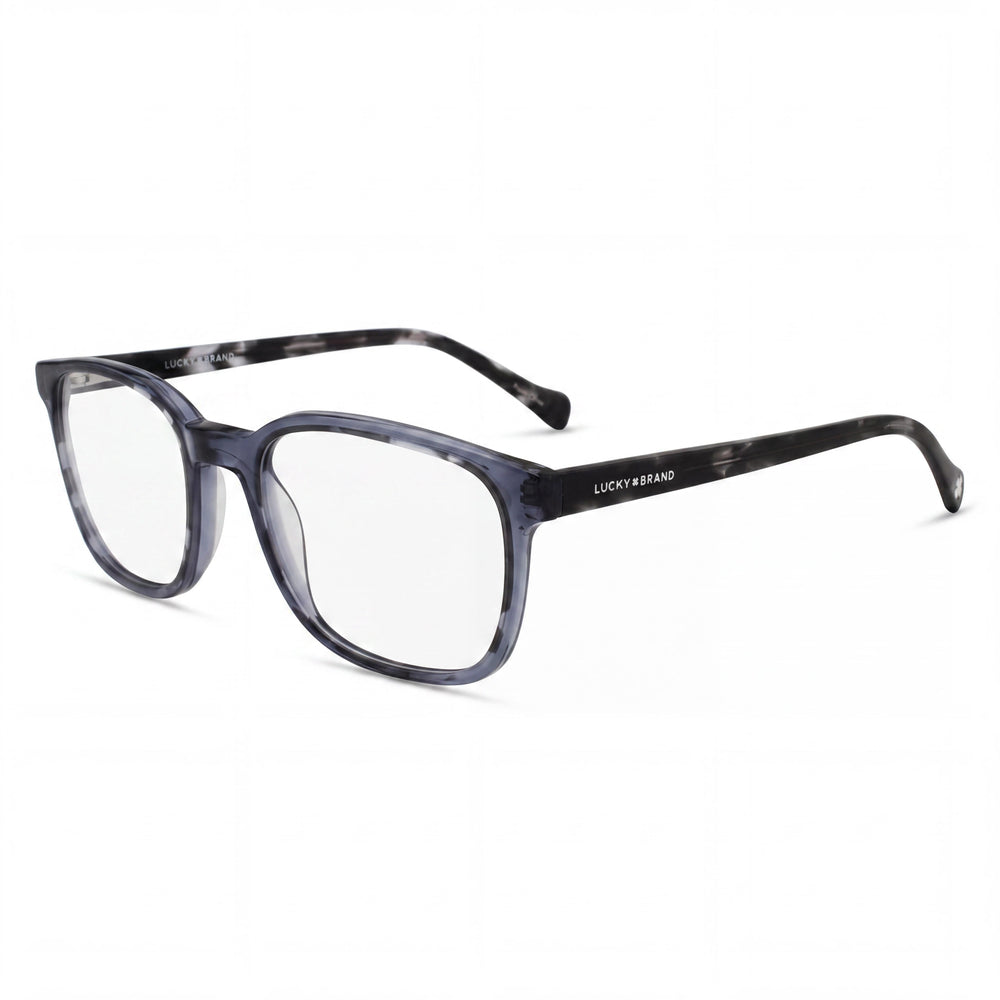 Gafas Lucky Brand D411 para hombre, armazón cuadrado completo de plástico gris tortuga azul, listas para receta, con micas de demostración transparentes 53-19-140
