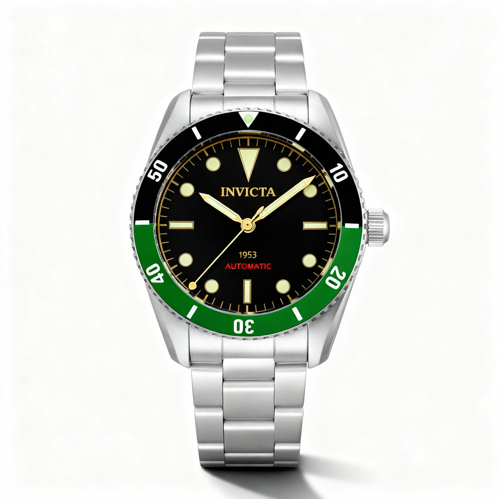 Invicta Pro Diver 34335 Men's Silver-Tone Stainless Steel Automatic Black Dial Watch 40mm