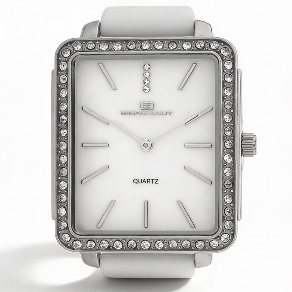 Reloj Oceanaut para mujer con movimiento de cuarzo y esfera blanca, resistente al agua hasta 30 m, cristal mineral resistente a arañazos.