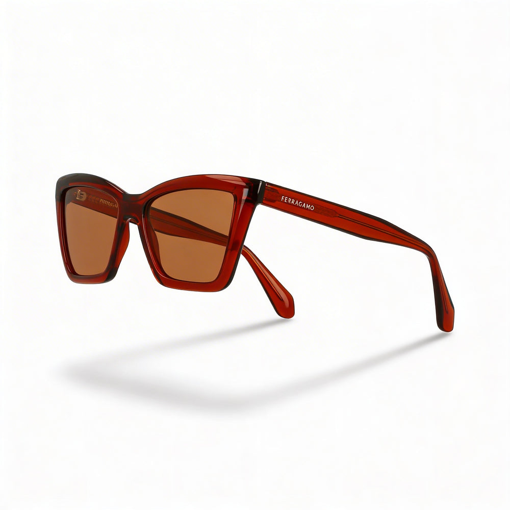Gafas de sol de acetato Ferragamo Sf2039se transparentes en color óxido UV 400 para mujer con lentes de color ladrillo macizo de 53 mm