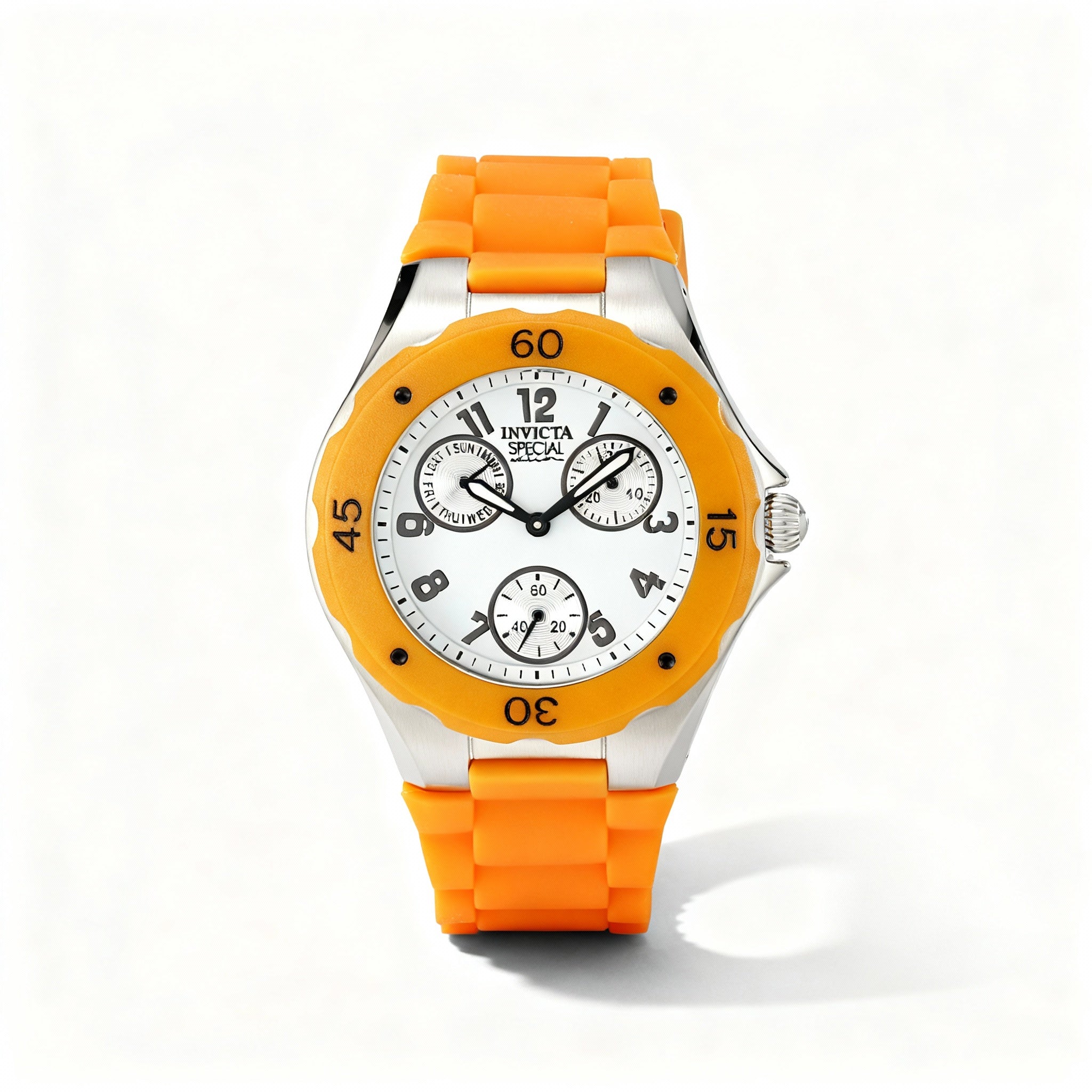 Invicta Casual Women's Orange White Silicone Band Stainless Steel Case Multi-function Quartz Watch 38mm