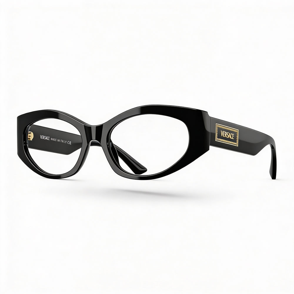 Versace Ve 3369 Women's Black Acetate Frame with Clear Polycarbonate Lenses, 53mm Lens Width