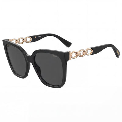 Gafas de sol Moschino MOS098/S para mujer, estilo casual, de plástico, 100 % UV, no polarizadas, color negro y gris oscuro, talla 55/18