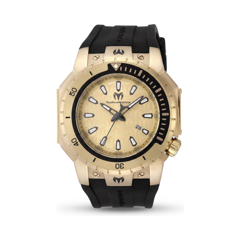 Technomarine Manta TM-224010 Men's 49mm Stainless Steel Case, Gold Dial, Quartz, Silicone Strap, 20 ATM WR