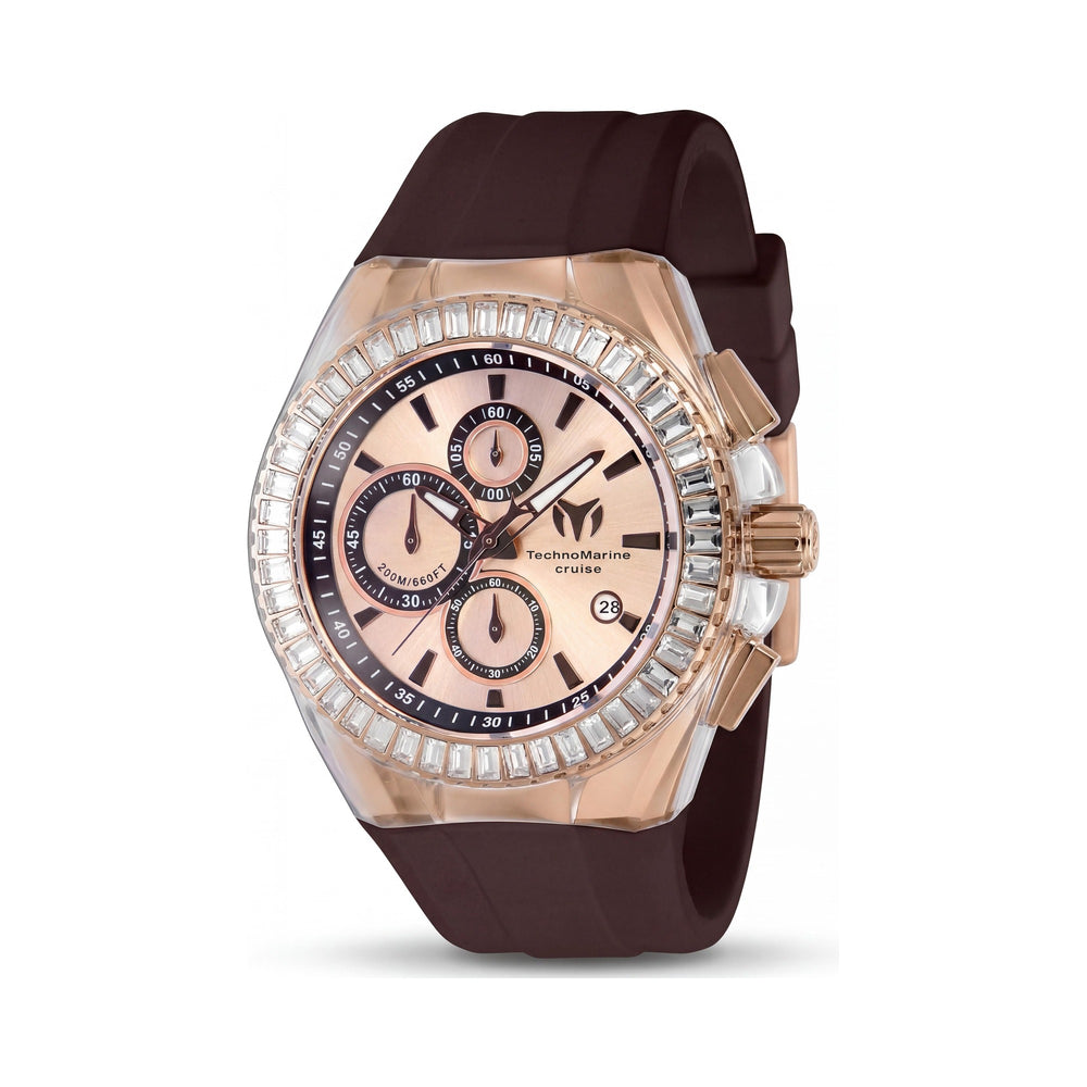 Reloj de Cuarzo Cronógrafo Unisex Technomarine Cruise TM-121166 45mm Correa de Silicona Oro Rosa Resistente al Agua 200m