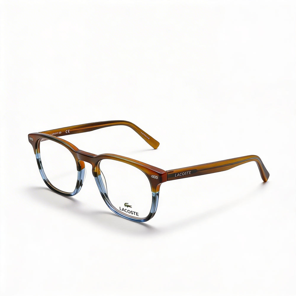 Lacoste Modern Unisex Metal Full Rim Square Eyeglasses with Polycarbonate Lenses Striped Brown/Blue 50mm