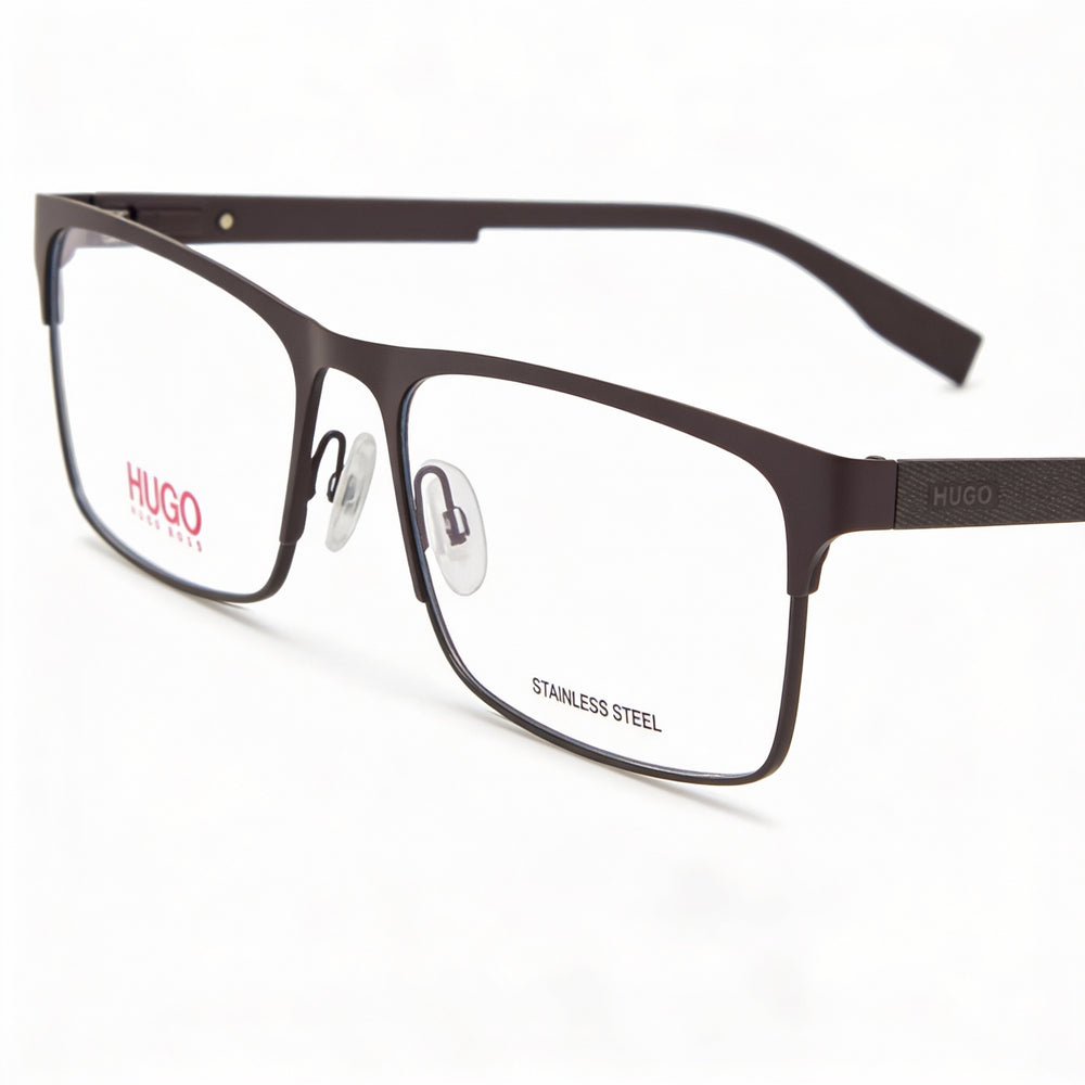 Gafas graduadas HUGO HG 0293 para hombre y mujer, acero inoxidable marrón mate, montura rectangular completa, 56 mm
