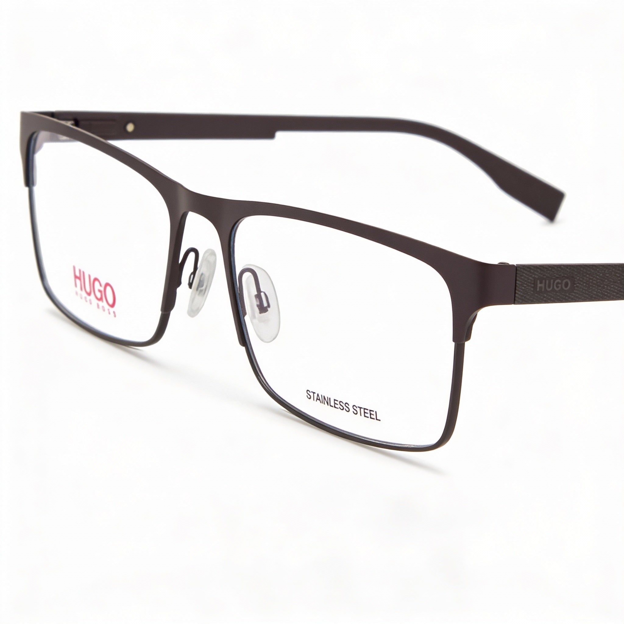HUGO HG 0293 Eyeglasses for Men and Women, Matte Brown Stainless Steel, Full Rim Rectangle, 56mm, Photo 1