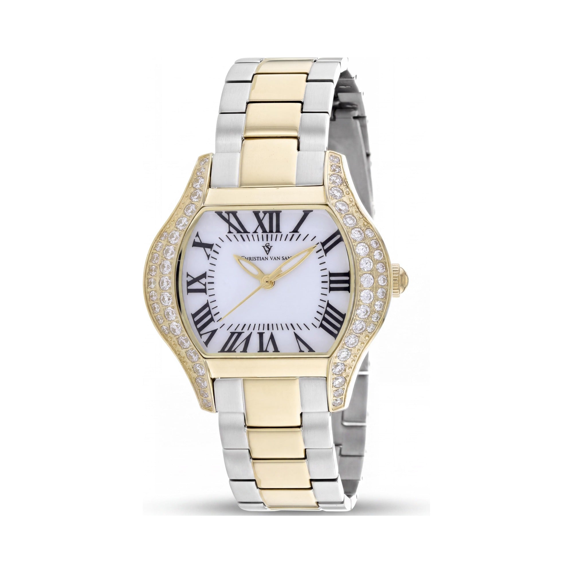 Reloj Christian Van Sant para mujer moderno con caja y pulsera de acero inoxidable blanco, carátula de madreperla y resistente al agua, Photo 1