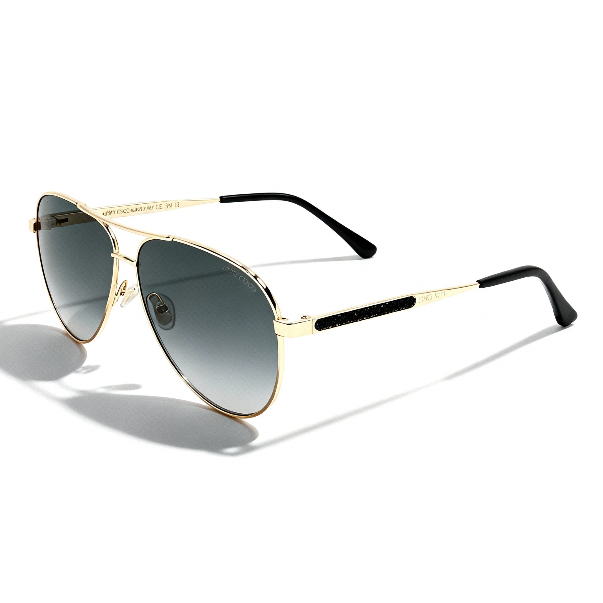 JIMMY CHOO JIMENA/S Unisex Pilot Stainless Steel Sunglasses Black Gold Dark Grey Shaded 60-12-145