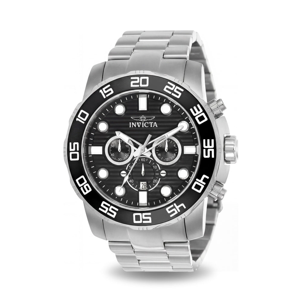 Invicta Pro Diver SCUBA 22226 Men's Quartz Chronograph Diver Watch, Stainless Steel, Silver Case, Black Dial, 49mm