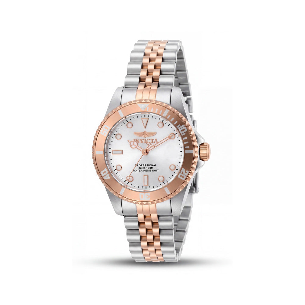 Invicta Women's Diver Quartz Watch Two Tone Stainless Steel White Dial Mineral Crystal 34mm Water Resistant
