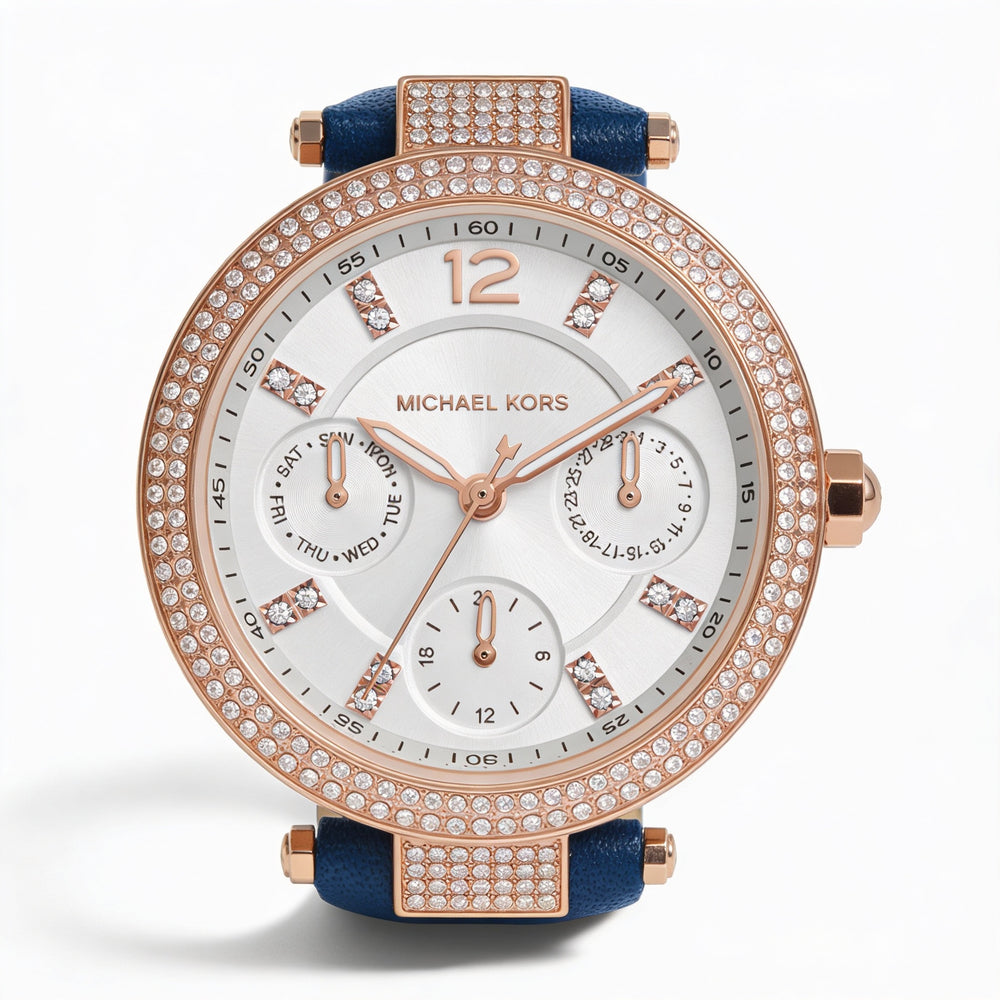 Reloj Michael Kors para mujer, de acero inoxidable, de cuero blanco, multifunción, de cuarzo, con 3 esferas que brillan en la oscuridad, 33 mm