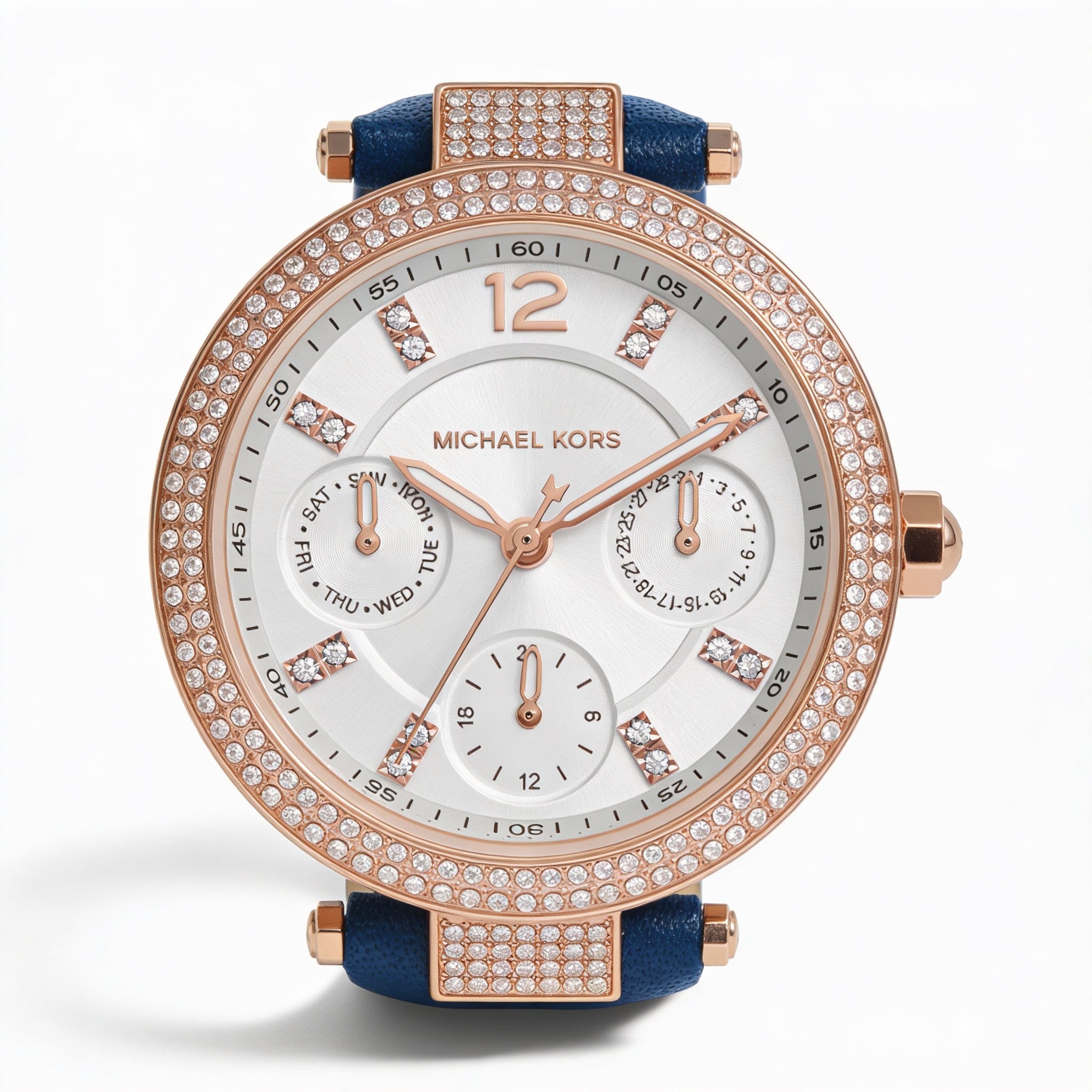 Reloj Michael Kors para mujer, de acero inoxidable, de cuero blanco, multifunción, de cuarzo, con 3 esferas que brillan en la oscuridad, 33 mm, Photo 1
