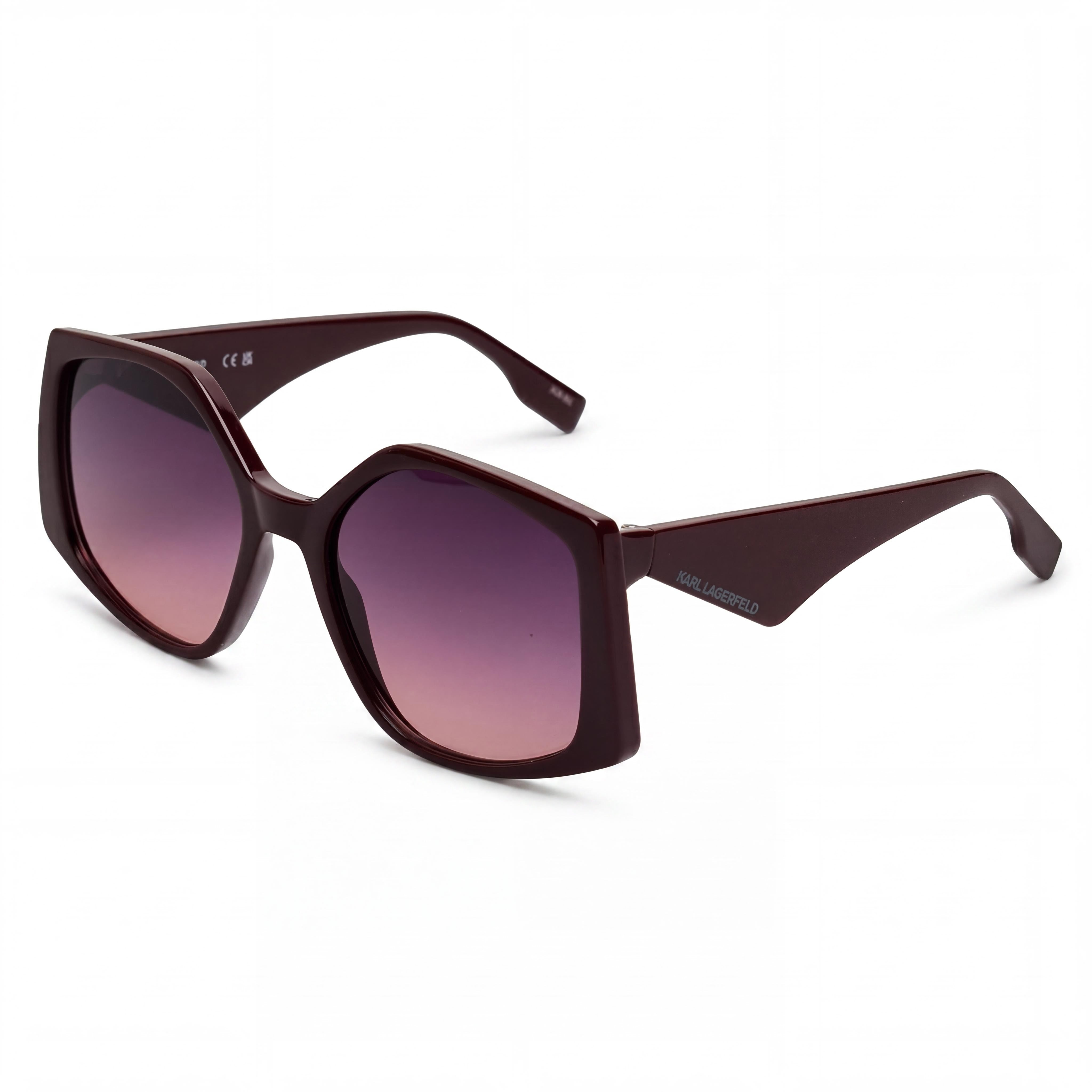 Gafas de sol KARL LAGERFELD de acetato cuadrado burdeos para mujer, lentes degradadas burdeos, 100% protección UV 400 (55 mm), Photo 1