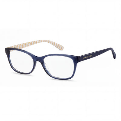 Tommy Hilfiger Gafas Ópticas Rectangulares Cuadradas de Plástico para Mujer, Diseño Azul Blanco 52 mm