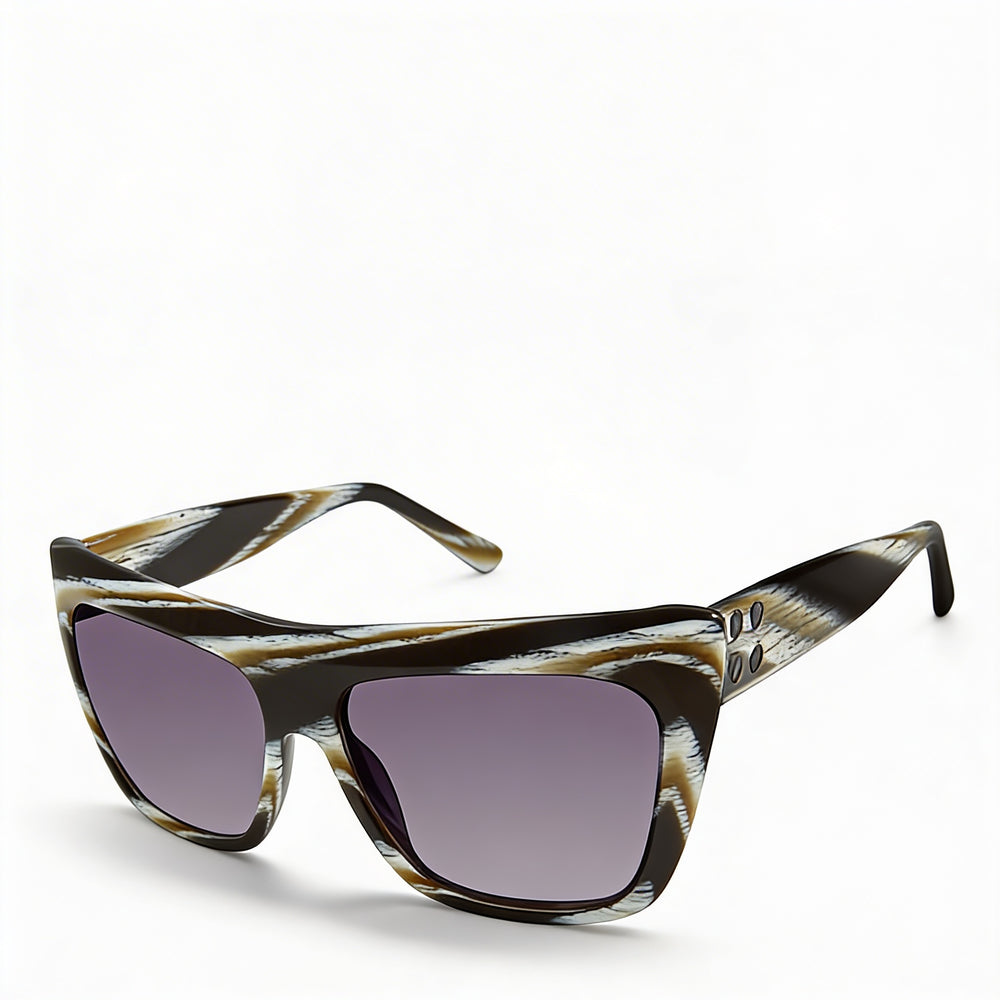 L.A.M.B. Women's Square Full Rim Acetate Sunglasses with Horn Black Frame and Black Lenses 56-16-135