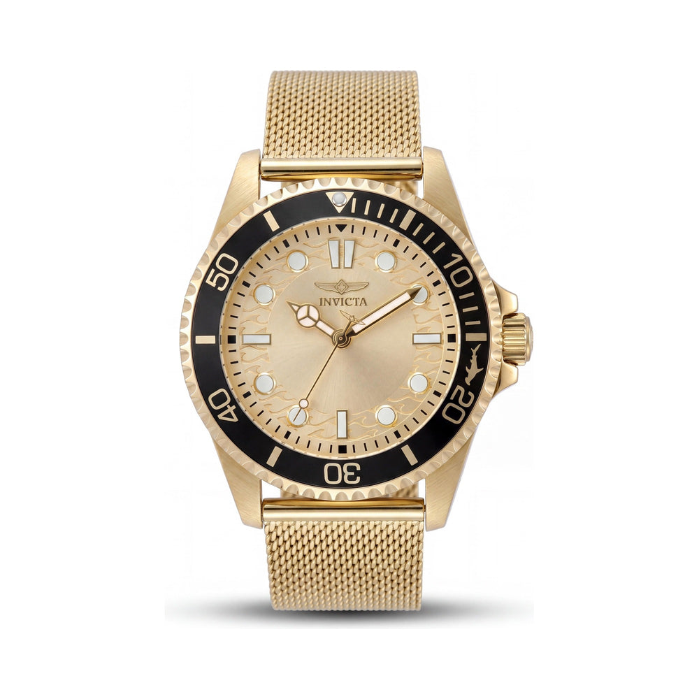 Invicta Pro Diver 49690 Unisex Quartz Watch with Gold Dial, Stainless Steel Case & Bracelet, 43mm, 10 ATM Water Resistant