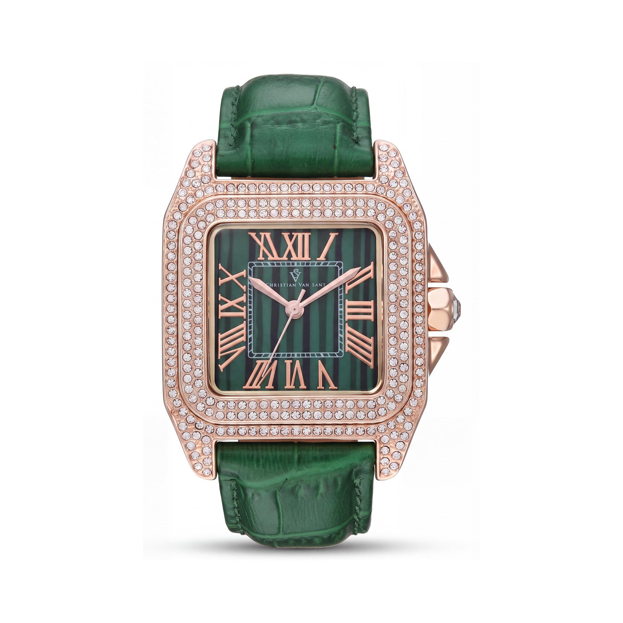 Christian Van Sant CV4424 Women's Quartz Movement Watch with Green Dial, Leather Strap, Timer, Slide-Rule, Water Resistant, 41mm, Photo 1