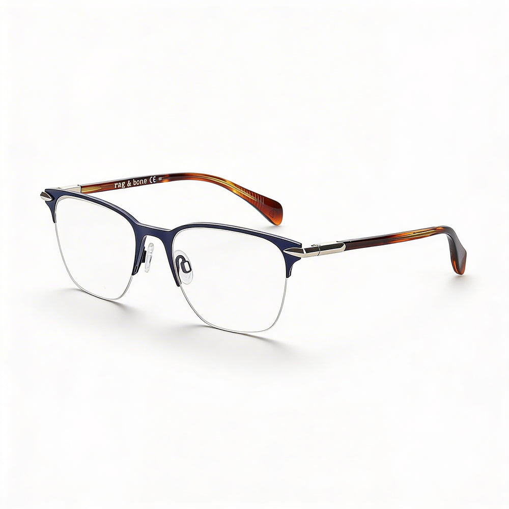 Rag & Bone Rnb7029 Unisex Eyeglasses featuring Matte Blue Alloy Steel Frame Construction, Size 55mm
