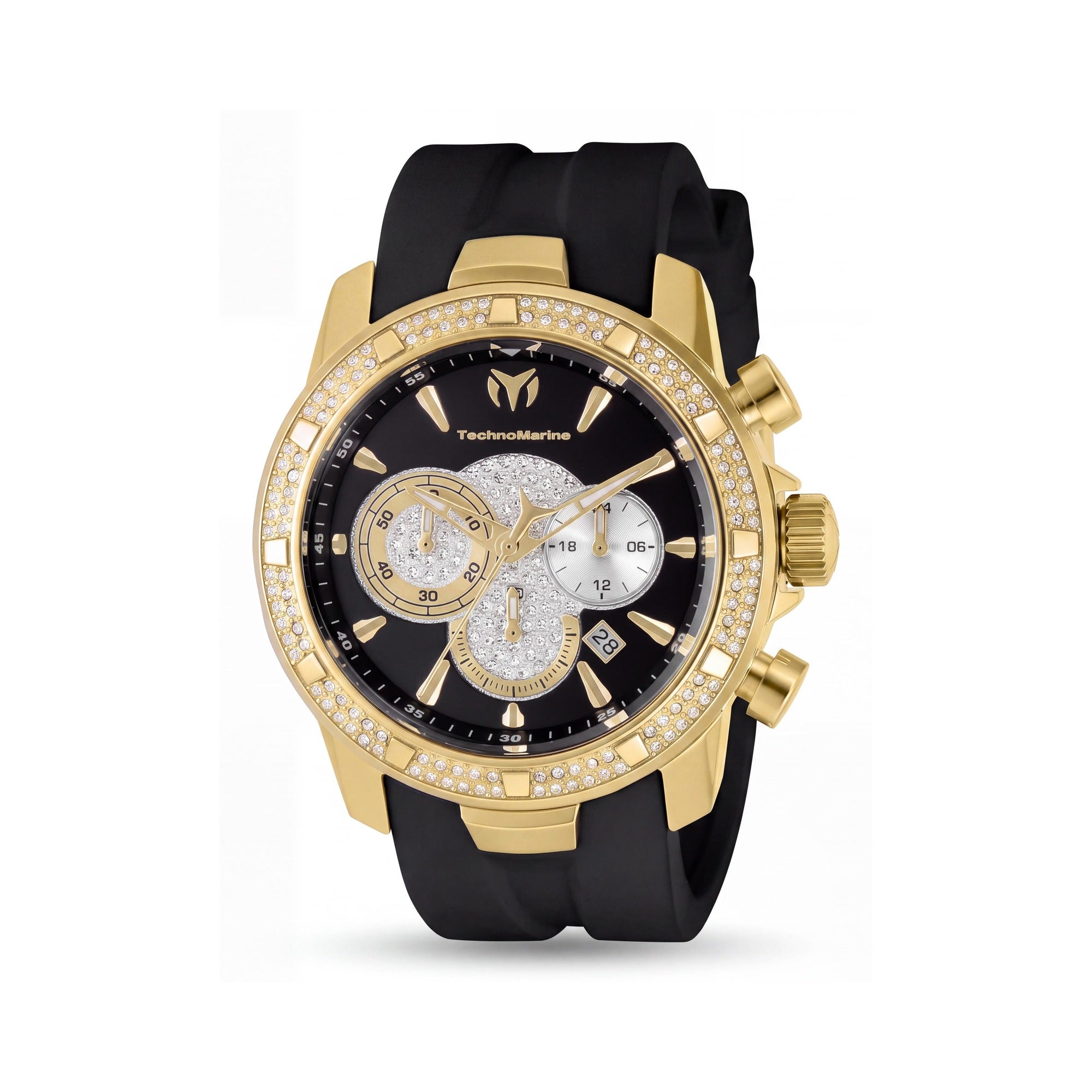 Technomarine TM-621011 Men's Japanese 45mm Black Gold-Tone Silicone Japanese Quartz Glow In The Dark Watch, Photo 1