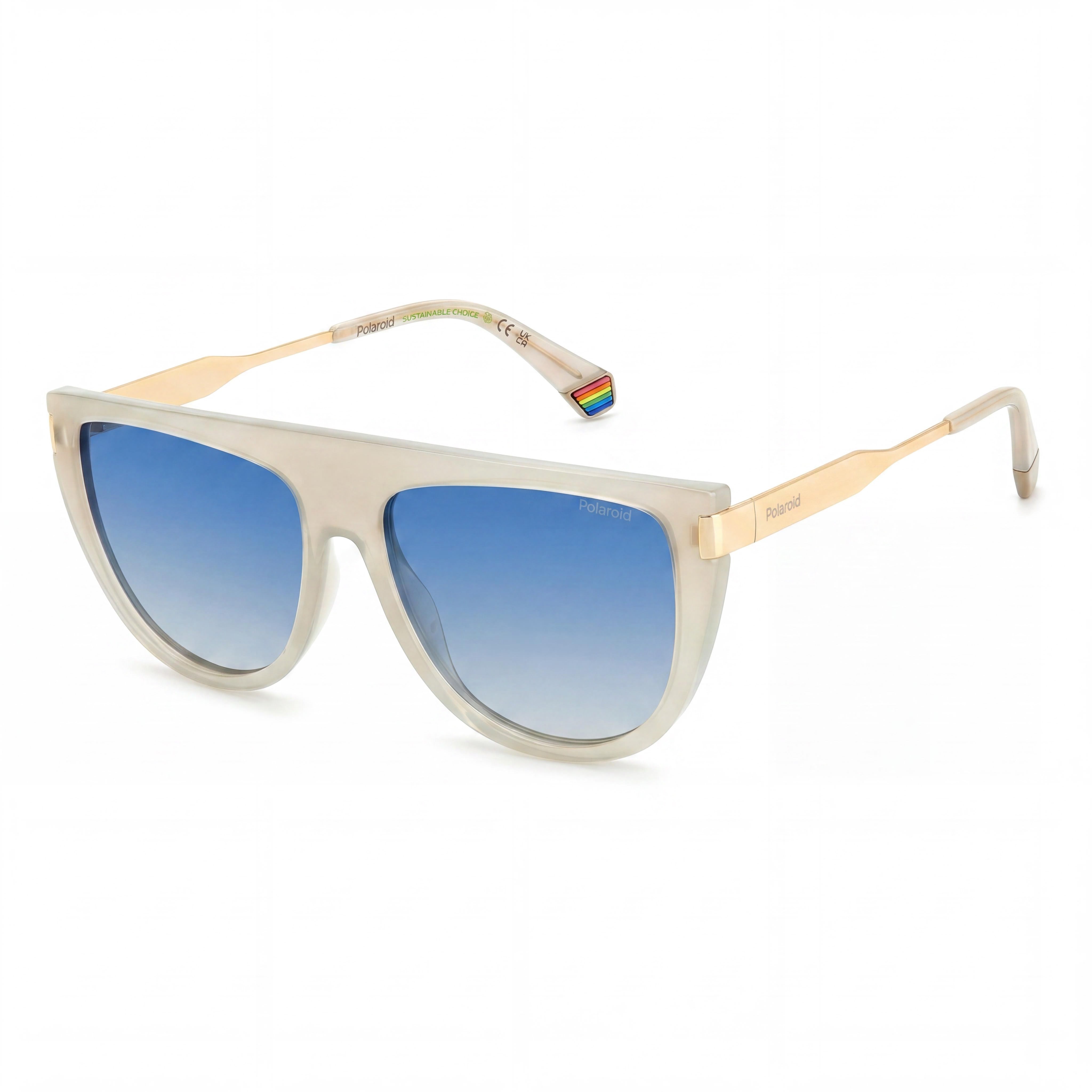 Polaroid Casual Women's Beige ECO POLYCARBONATE 100% UV Protection Blue Shaded Polarized Sunglasses 57mm, Photo 1