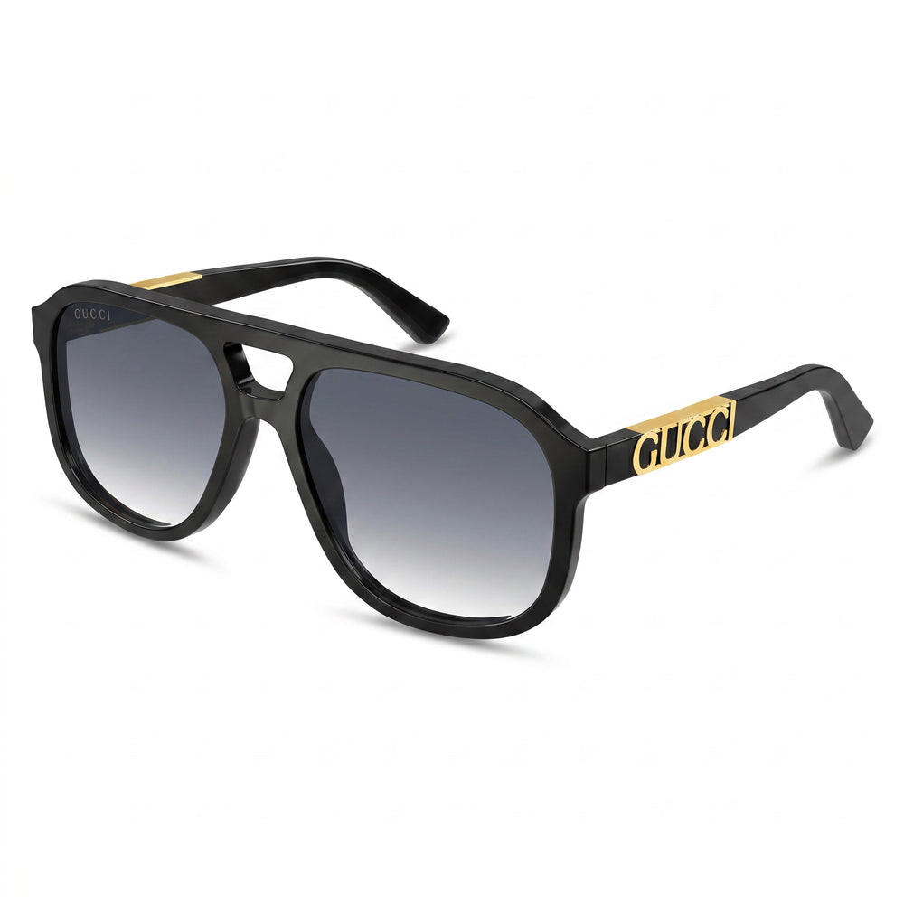 Gucci Gg1188s 002 Unisex Pilot Aluminio Negro Logotipo Dorado Lentes Grises Degradadas Protección UV 58mm Preparadas para Prescripción