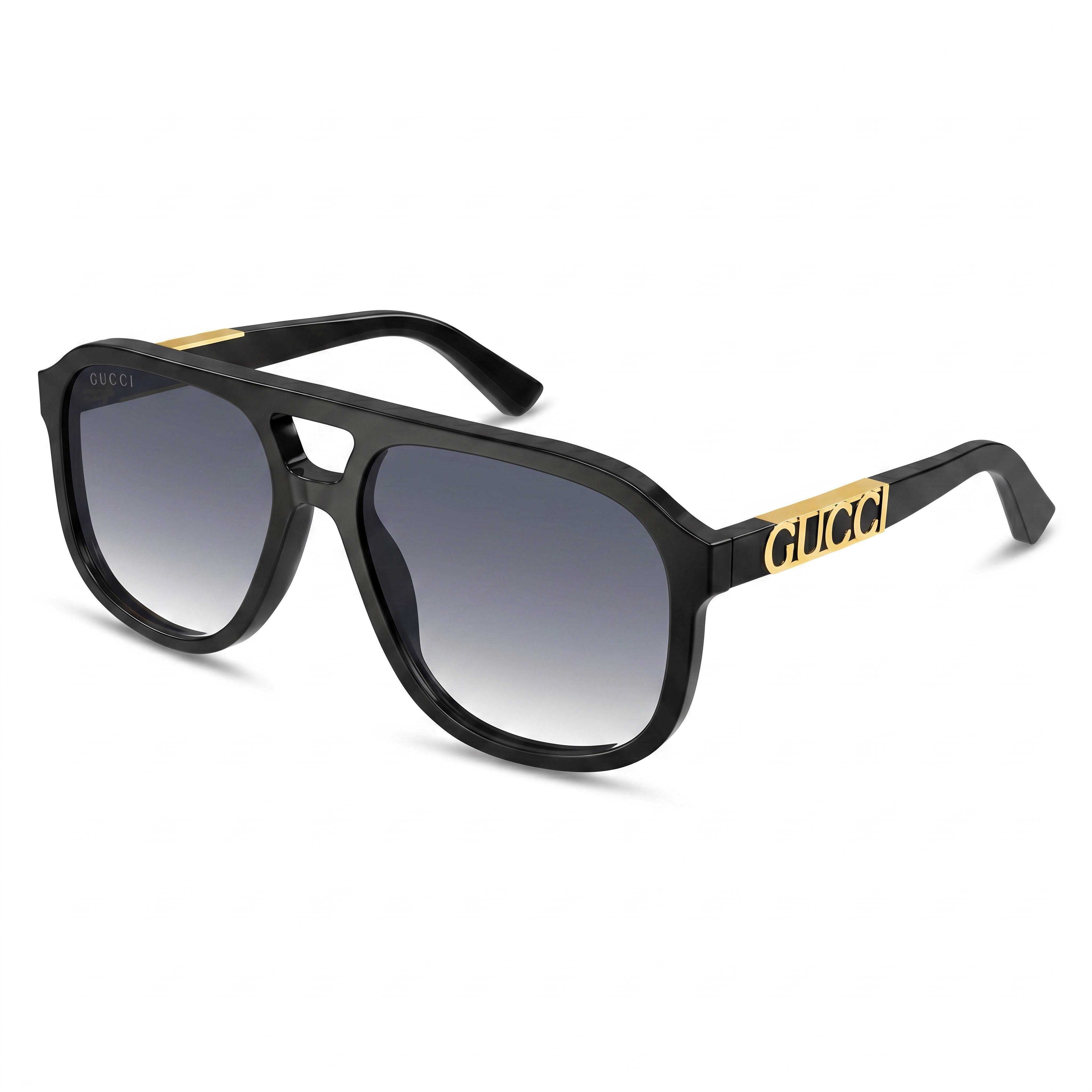Gucci Gg1188s 002 Unisex Pilot Aluminium Black Gold-logo Grey Gradient Lenses UV Protection 58mm Prescription Ready, Photo 1