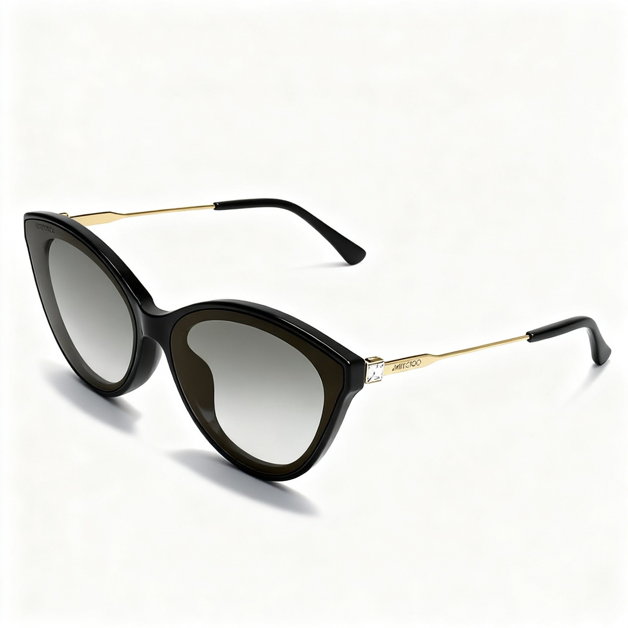 JIMMY CHOO Women's Vic/F/Sk Cat Eye Sunglasses, Black Acetate Frame, Grey Gold Mirror Lenses (64mm), Photo 1