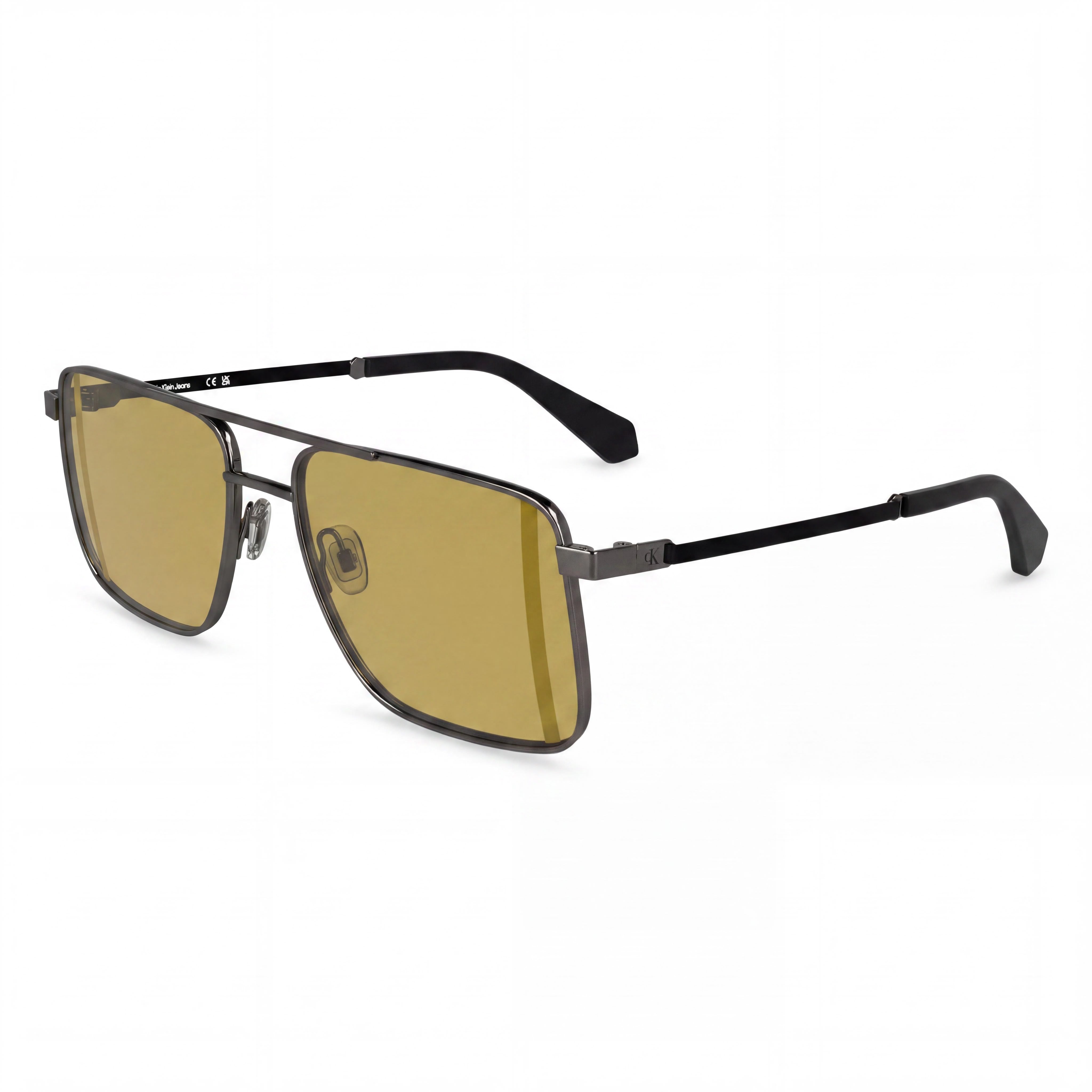 Gafas de sol Calvin Klein Jeans Ckj25201s de aviador para hombre, de metal rutenio oscuro con lentes de color caramelo sólido, protección UV, talla XL, Photo 1