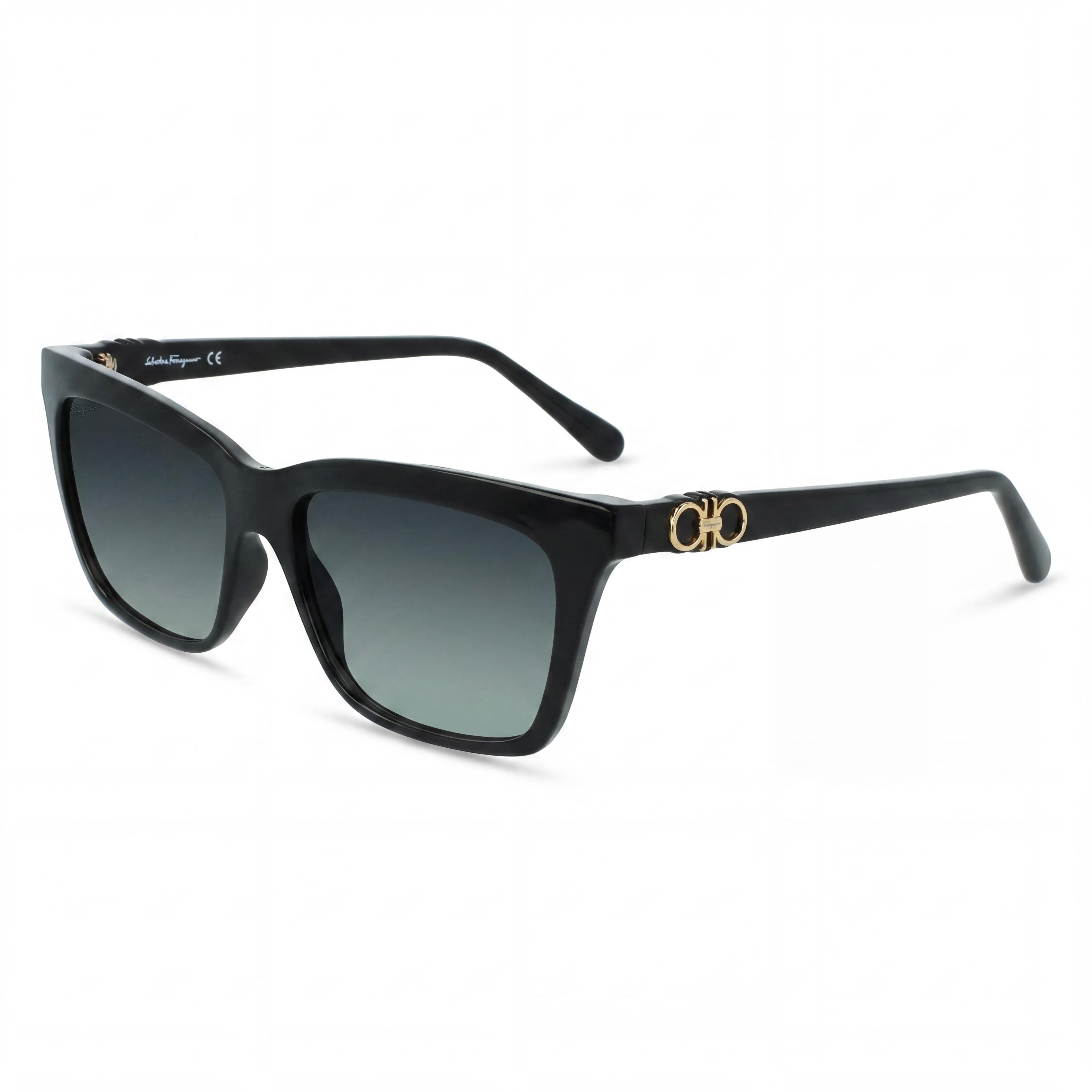 Ferragamo Sf1027s Unisex Square Sunglasses, UV Protection, Black Grey Gradient Plastic Frame, Gradient Blue Lenses, 55mm, Photo 1