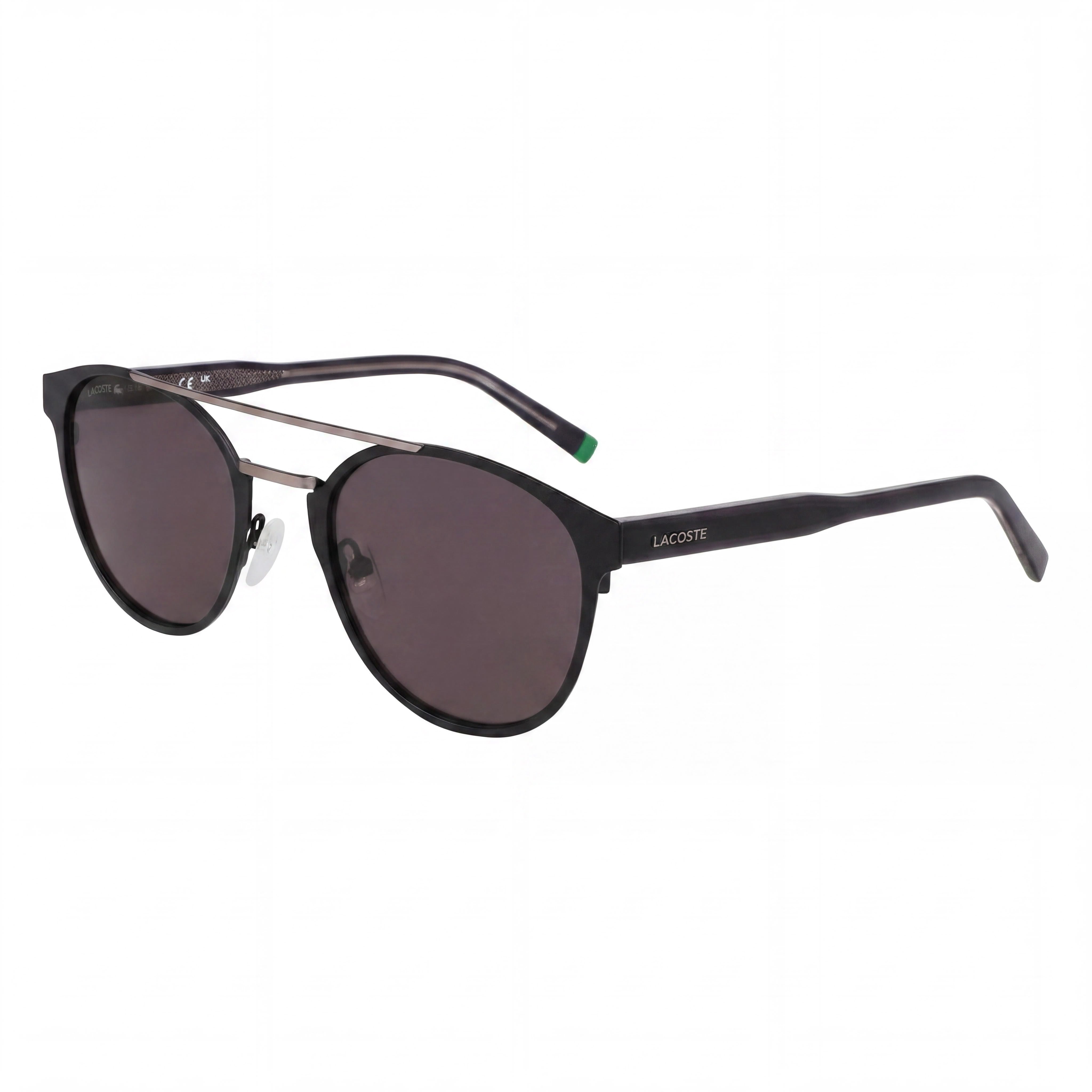 Gafas de sol unisex casuales Lacoste con montura de metal, lentes negras mate, protección UV, 53-22-145, Photo 1