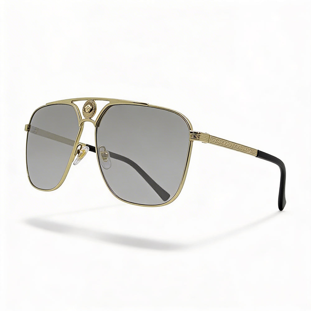 Gafas de sol Versace VE2238 Pilot Metal, protección UV, oro pálido, espejo plata gris claro, unisex, 61mm