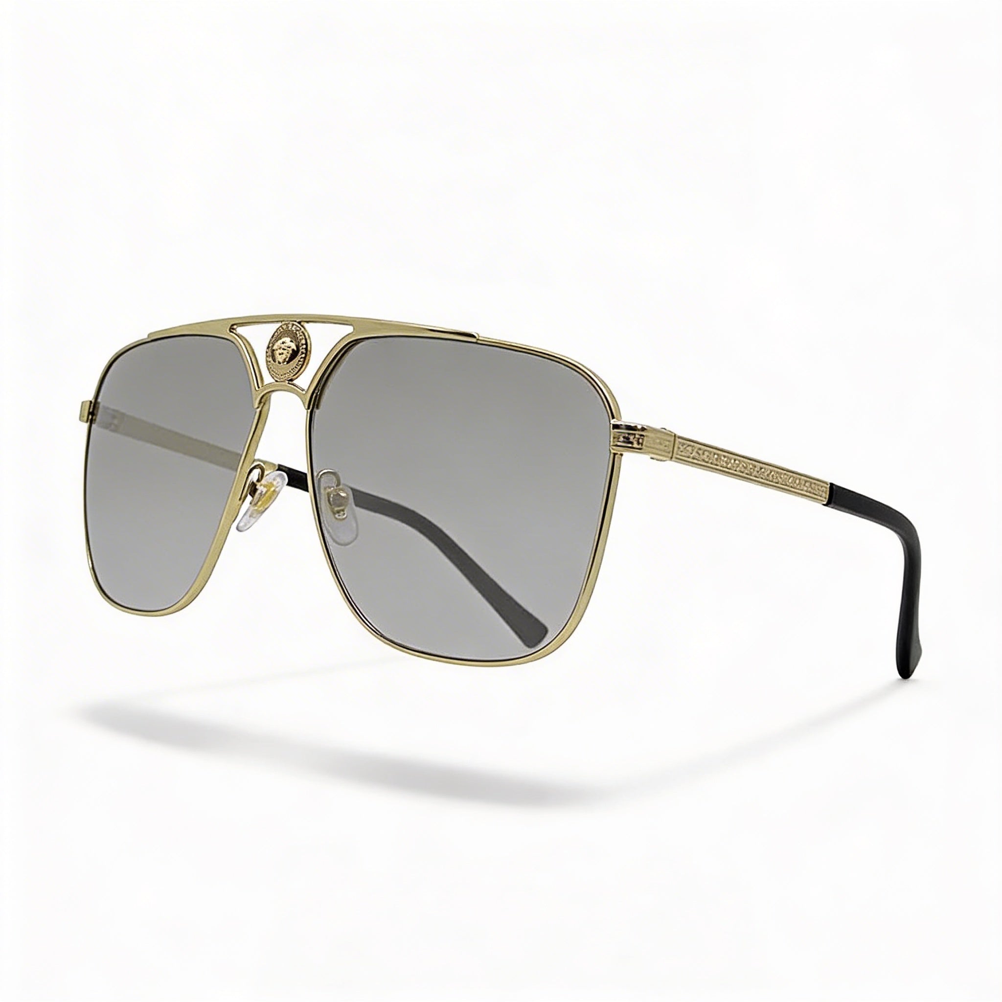 Versace VE2238 Pilot Metal UV Protected Sunglasses, Pale Gold, Light Grey Silver Mirror, Unisex, 61mm, Photo 1