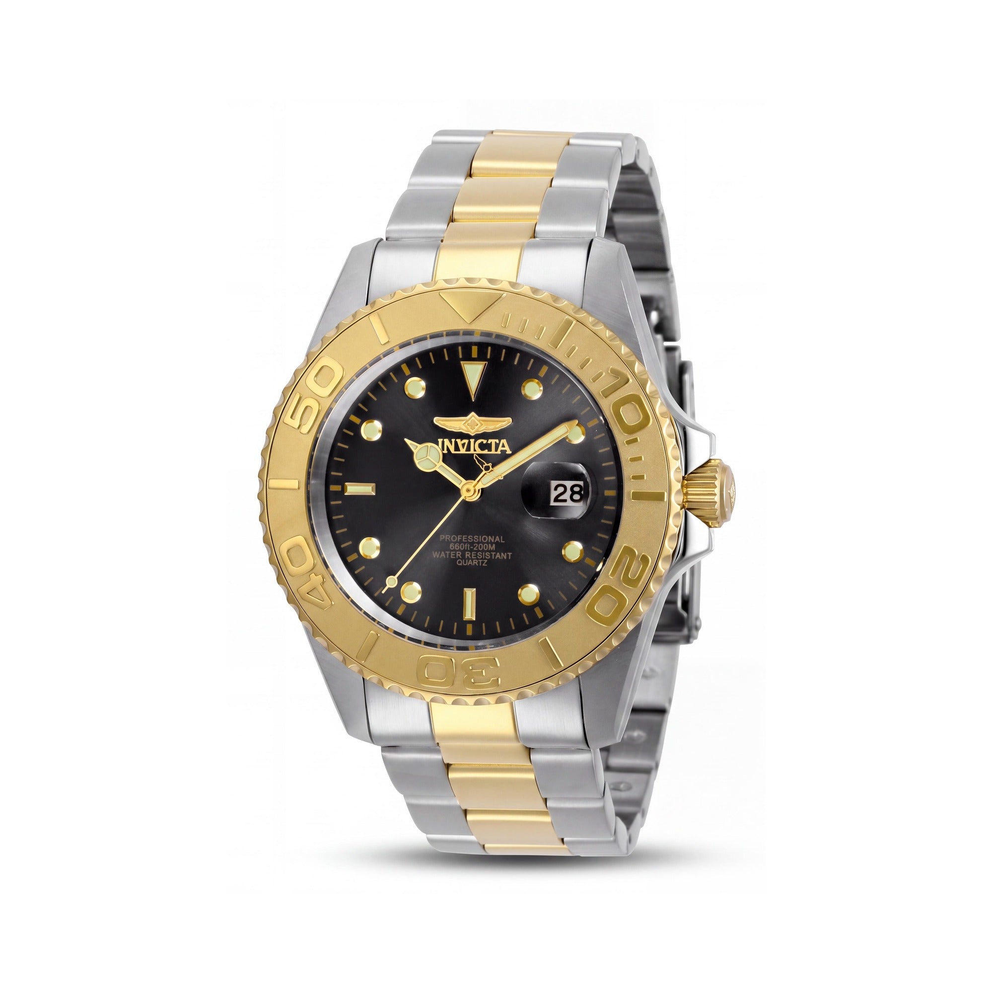 Reloj Invicta para hombre, de pulsera, de dos tonos, de acero inoxidable, analógico, esfera negra, resistente al agua hasta 200 m, 43 mm, Photo 1