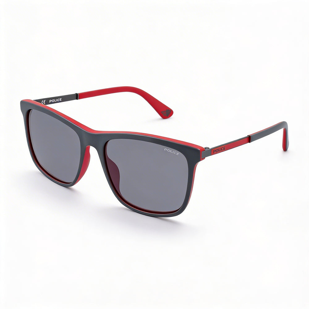Gafas de sol unisex clásicas Police de acetato, metal, gris mate, rojo y gris, con espejo, 56 mm
