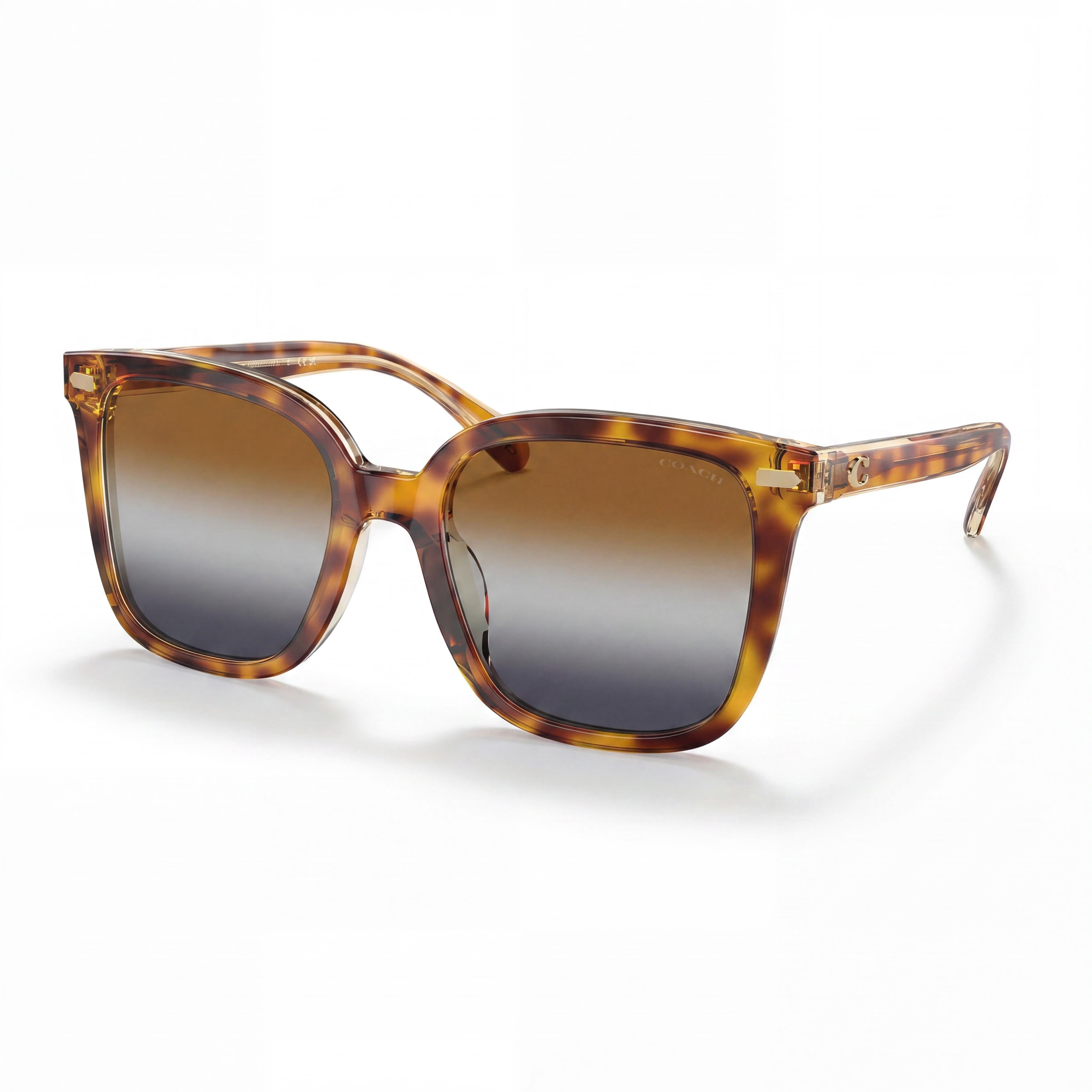 Gafas de sol Coach Hc8381u para mujer, de plástico, cuadradas, extragrandes, de ajuste universal, color tortuga oscura, marrón canario, verde azulado y gris degradado, 100 % UV, 54 mm, Photo 1