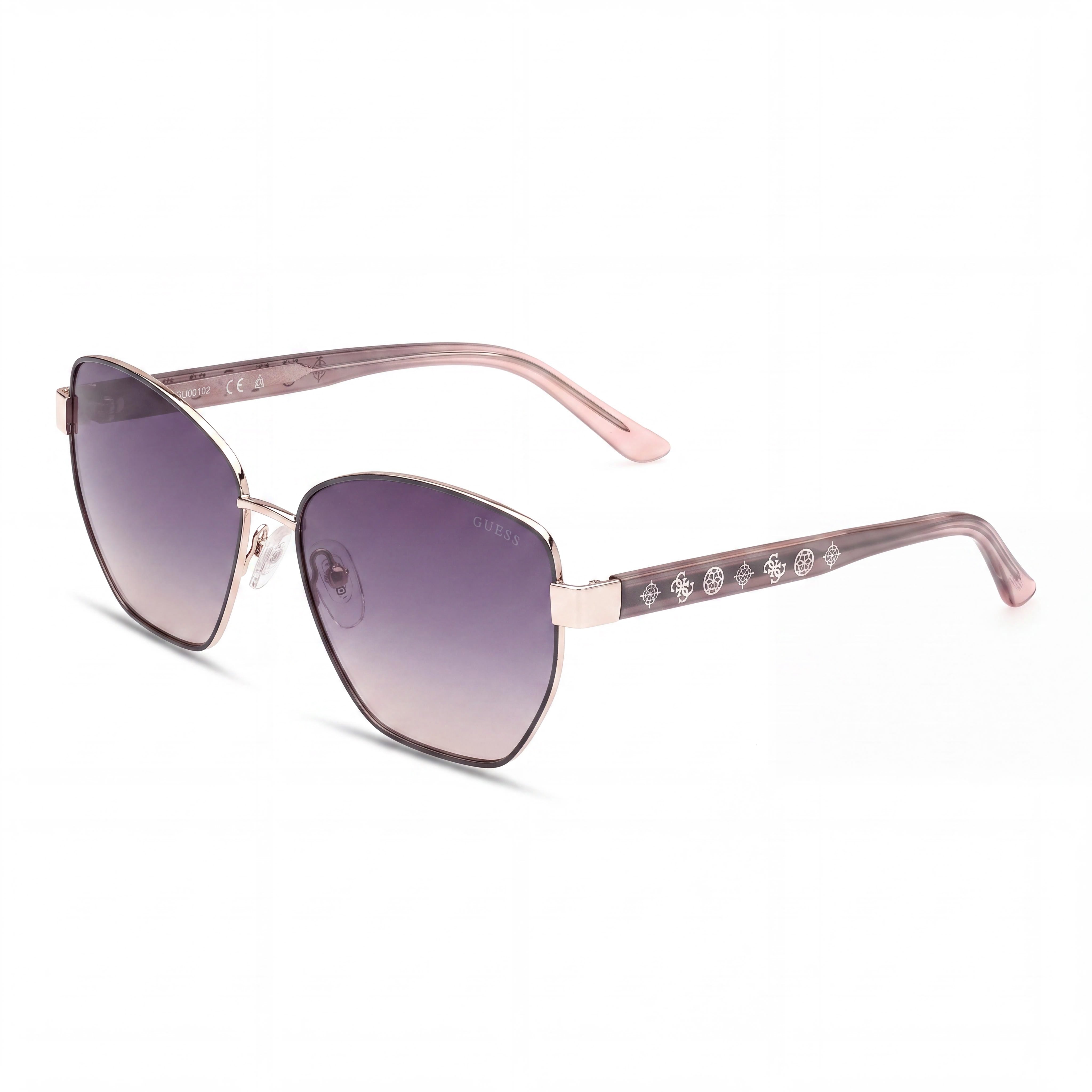 GUESS Gafas de sol casuales para mujer, de metal gris con lentes morados con protección UV, 56 mm, Photo 1