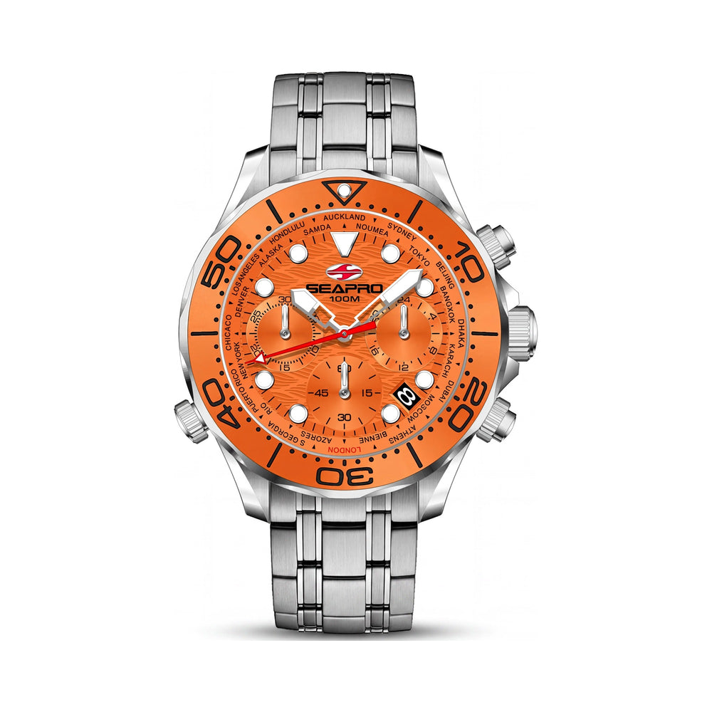 Reloj Seapro Modern para hombre con esfera naranja, caja y pulsera de acero inoxidable, movimiento de cuarzo, resistente al agua hasta 100 m.