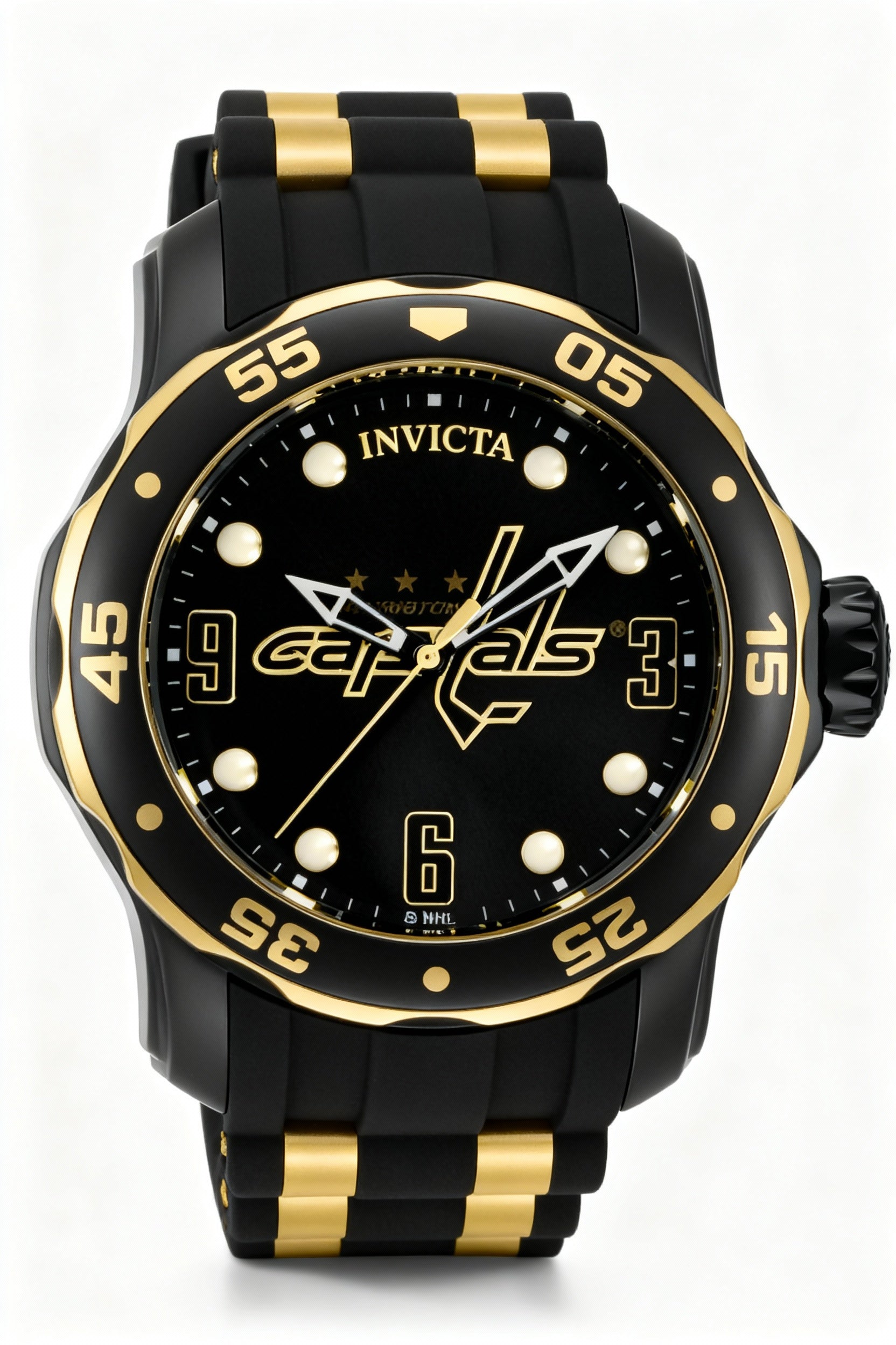 Invicta Men's NHL IN-42311-AMZUK Quartz Chronograph Watch, Black Gold-Tone Stainless Steel & Silicone, 48mm
